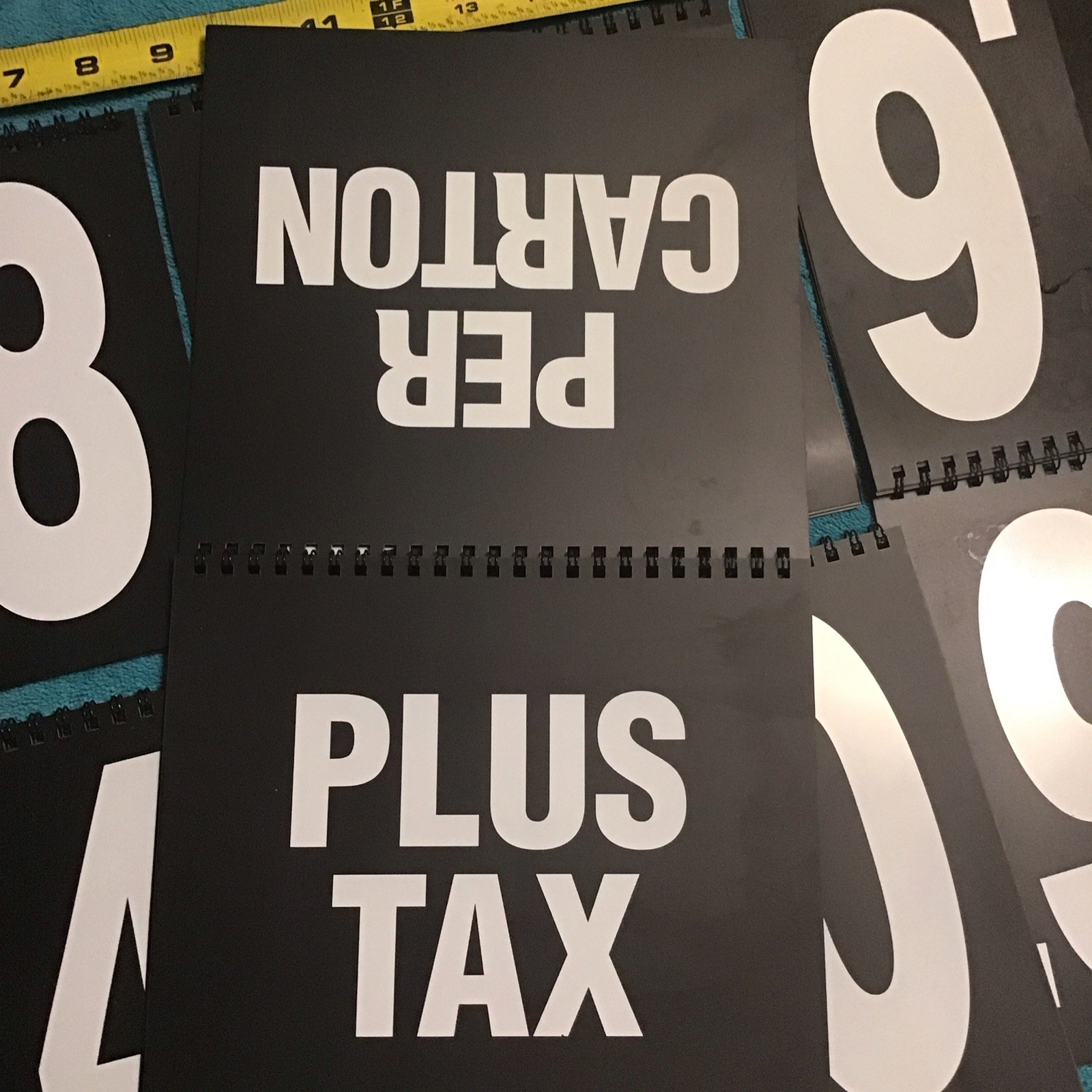 White BLACK Spiral flip book Numbers Words Signage Prices sign 0-9 $ count 14