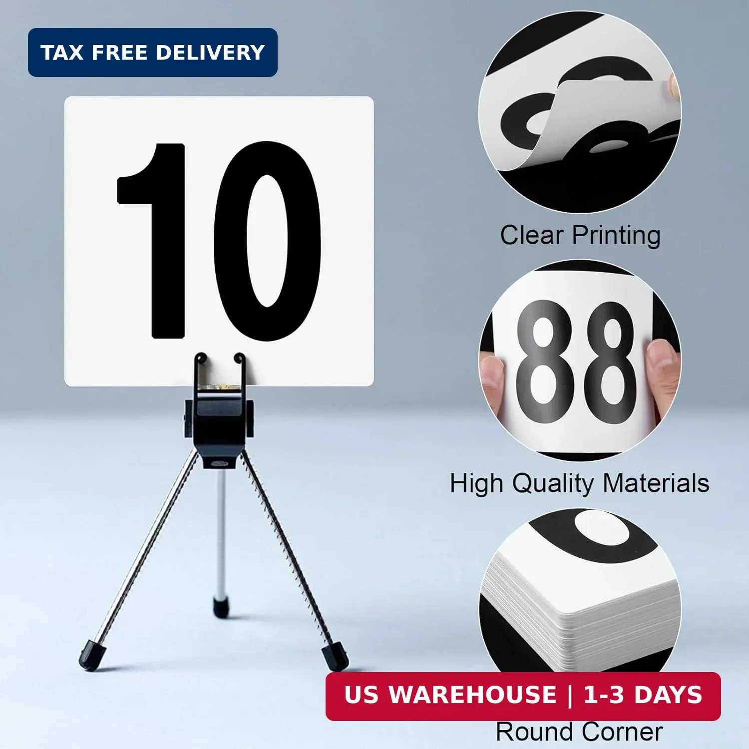 100 Pcs Table Numbers 1-100, Plastic Double Sided Table Number Cards, 4×3.7 Inch