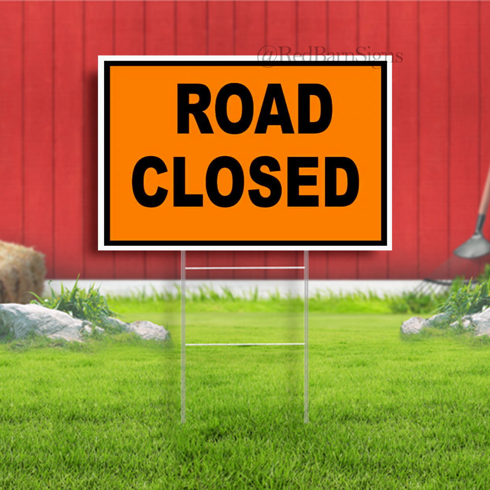 Road Closed Construction ORANGE BLACK Yard Sign Road with Stand LAWN SIGN