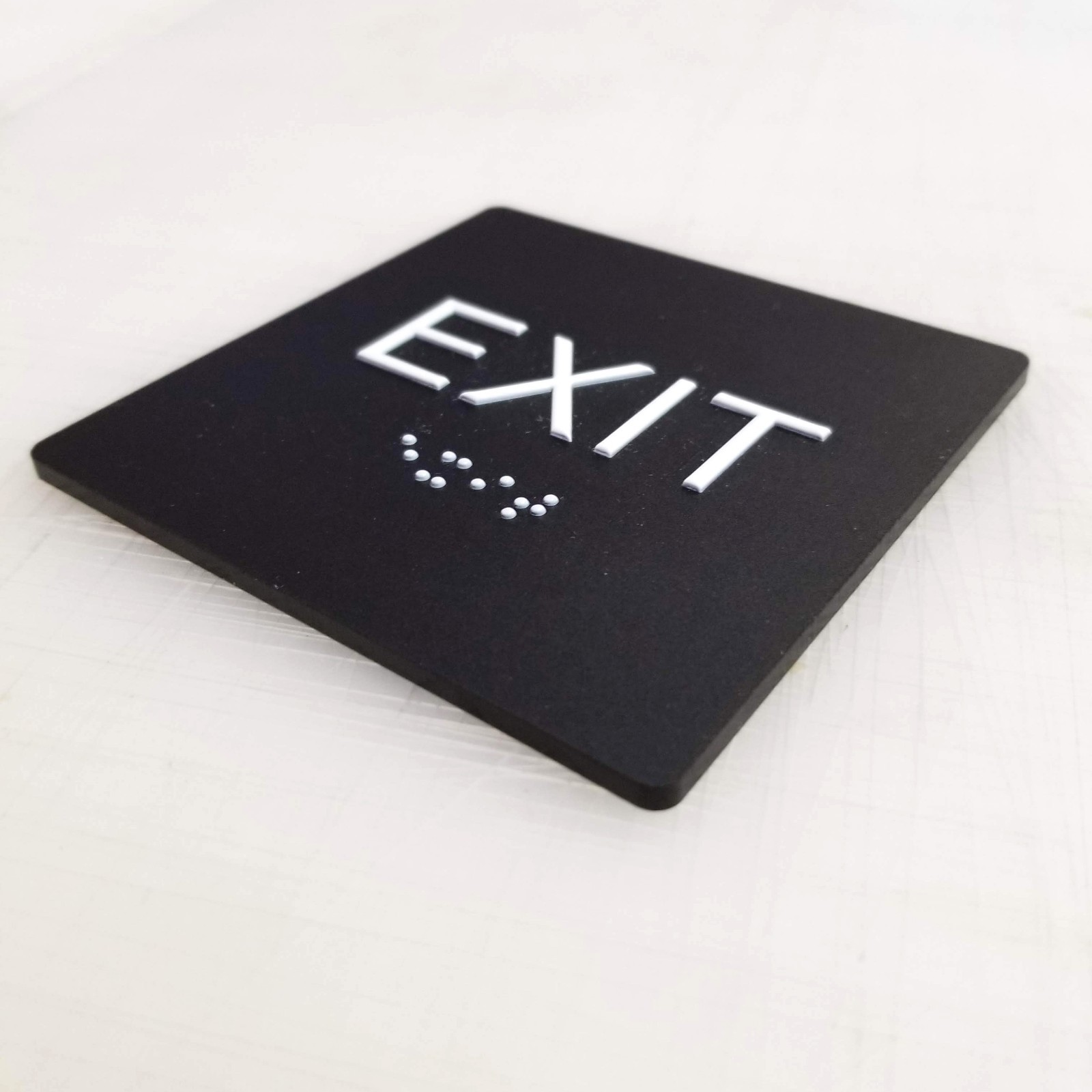 « EXIT » ADA / braille sign 4&Prime; x 4&Prime; matte black acrylic w/white tactile