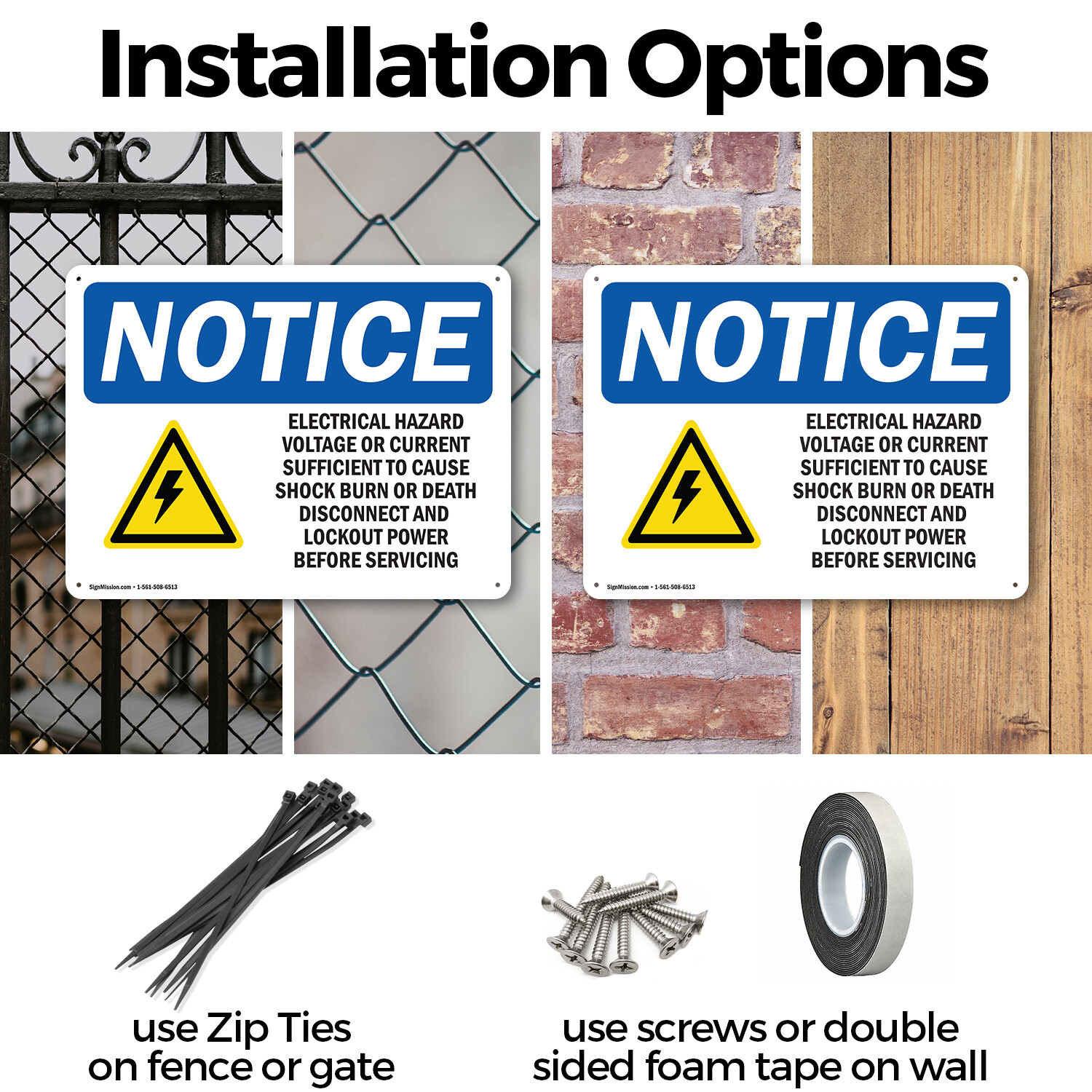 (2 Pack) Electrical Hazard Voltage Or OSHA Notice Sign Decal Metal Plastic