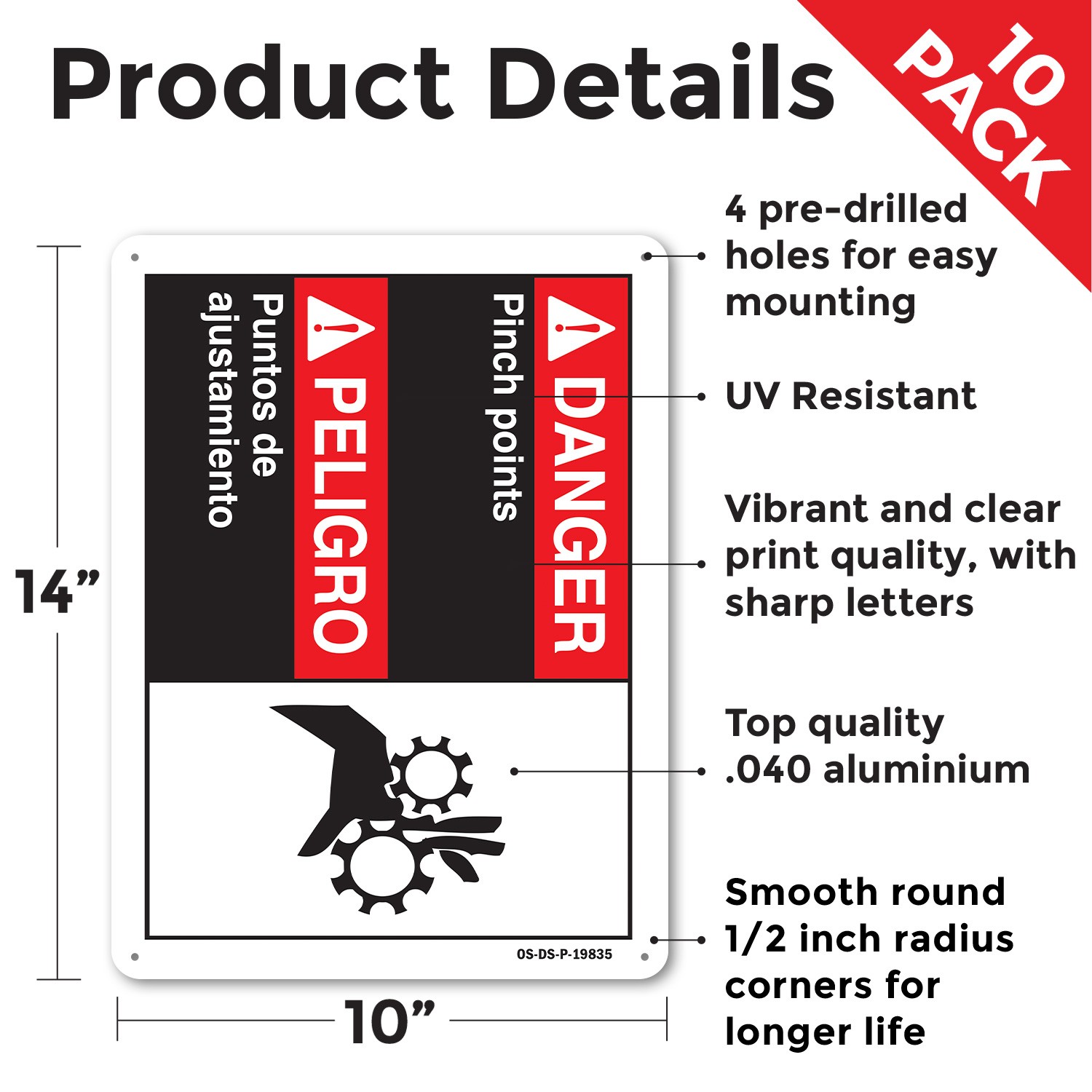 Danger Pinch Points (Bilingual Spanish) ANSI Danger Sign Or Decal – 5 or 10 Pack