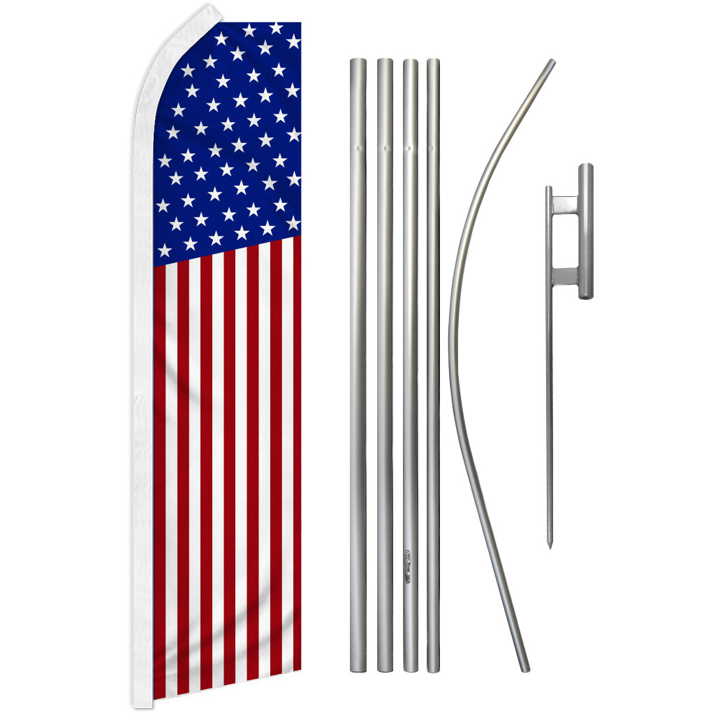 50 Star USA Advertising Swooper Feather Flutter Flag & Pole Kit Patriotic