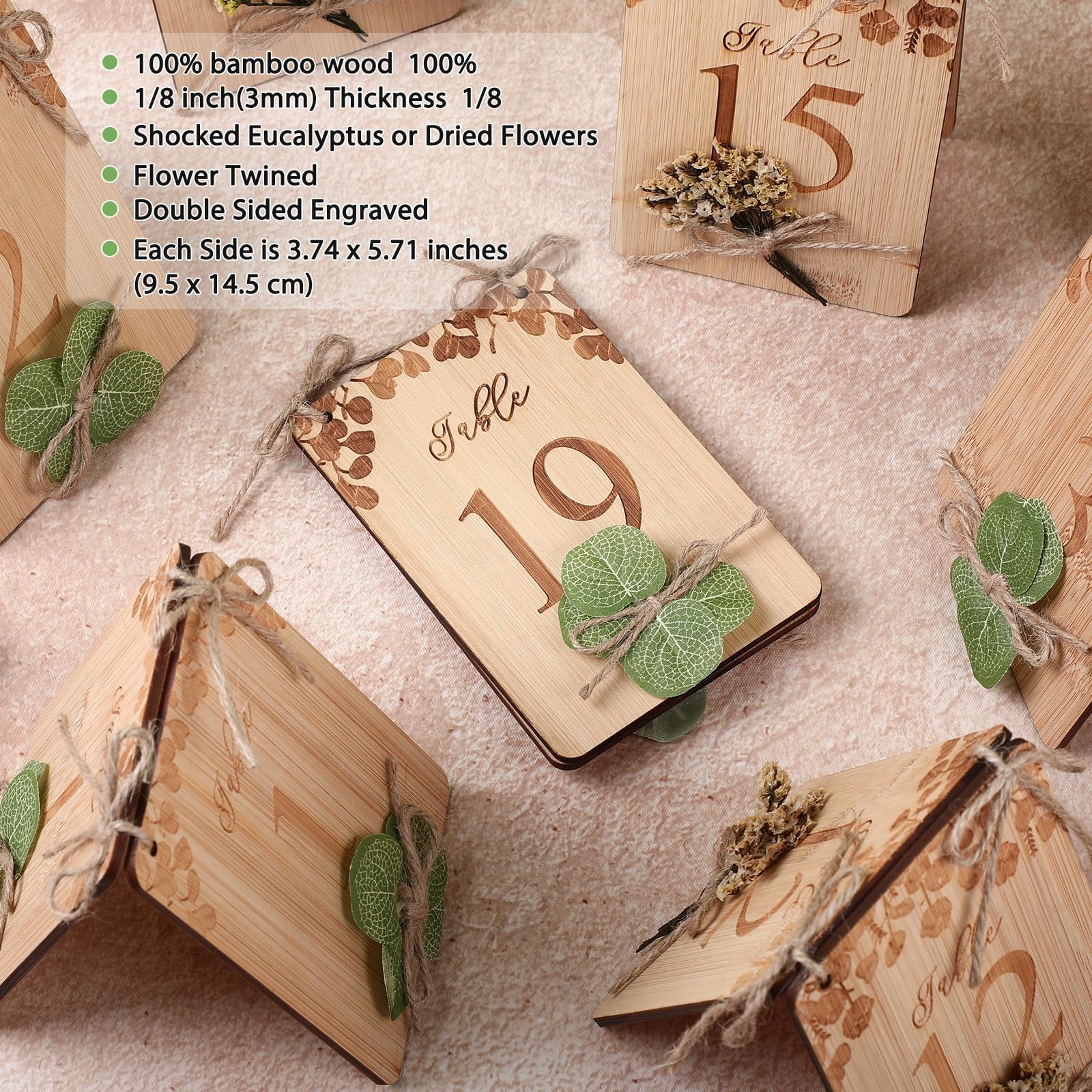 1-20 Wooden Table Numbers, 4×6, Eucalyptus, Rustic Wedding Centerpieces, Signs