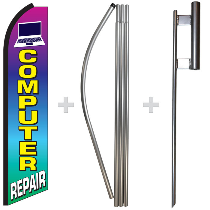 Computer Repair 15&prime; Tall Swooper Flag & Pole Kit Feather Super Bow Banner