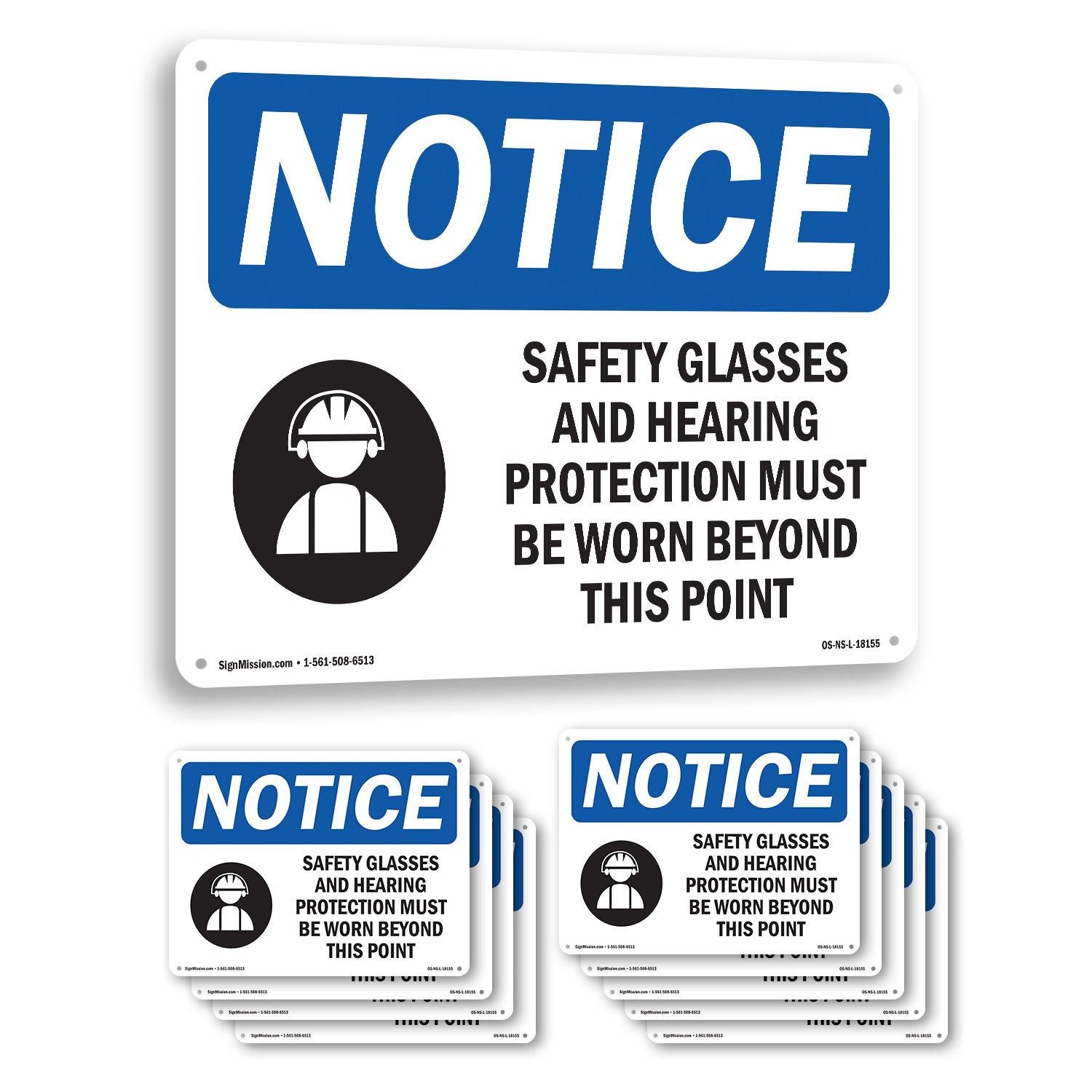 Safety Glasses And Hearing Protection OSHA Notice Sign Or Decal – 5 or 10 Pack