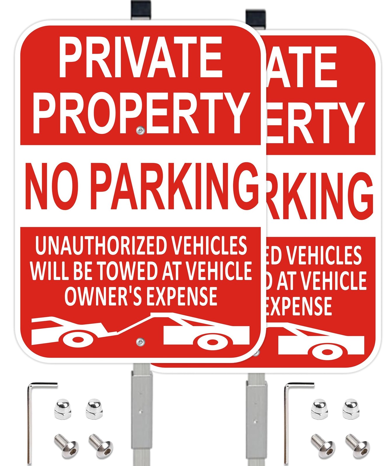 No Parking Sign Private Property Aluminum Stake 14×10 2 Pack Heavy Duty Rust Fre