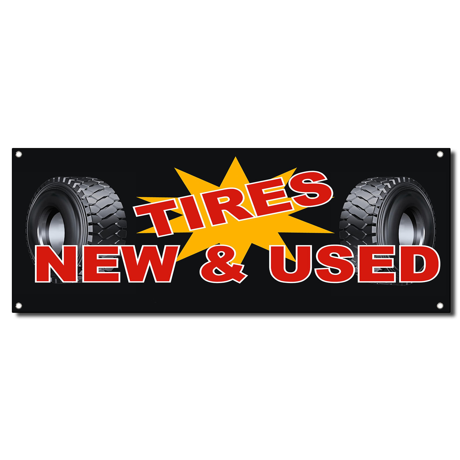 New And Used Tires Black Car Vinyl Banner Sign W/ Grommets 3 ft x 6 ft