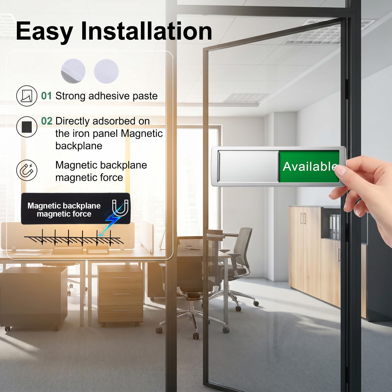 In Use or Available Sign, Magnetic Slider Door Status for Bathroom Office