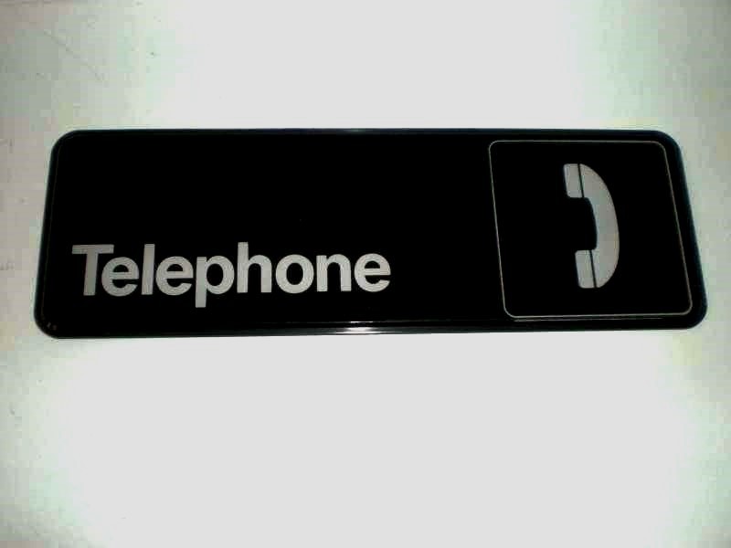 Retro Telephone sign Traex 4540 3&Prime;x9&Prime; Black Self Adhesive Vintage Plastic