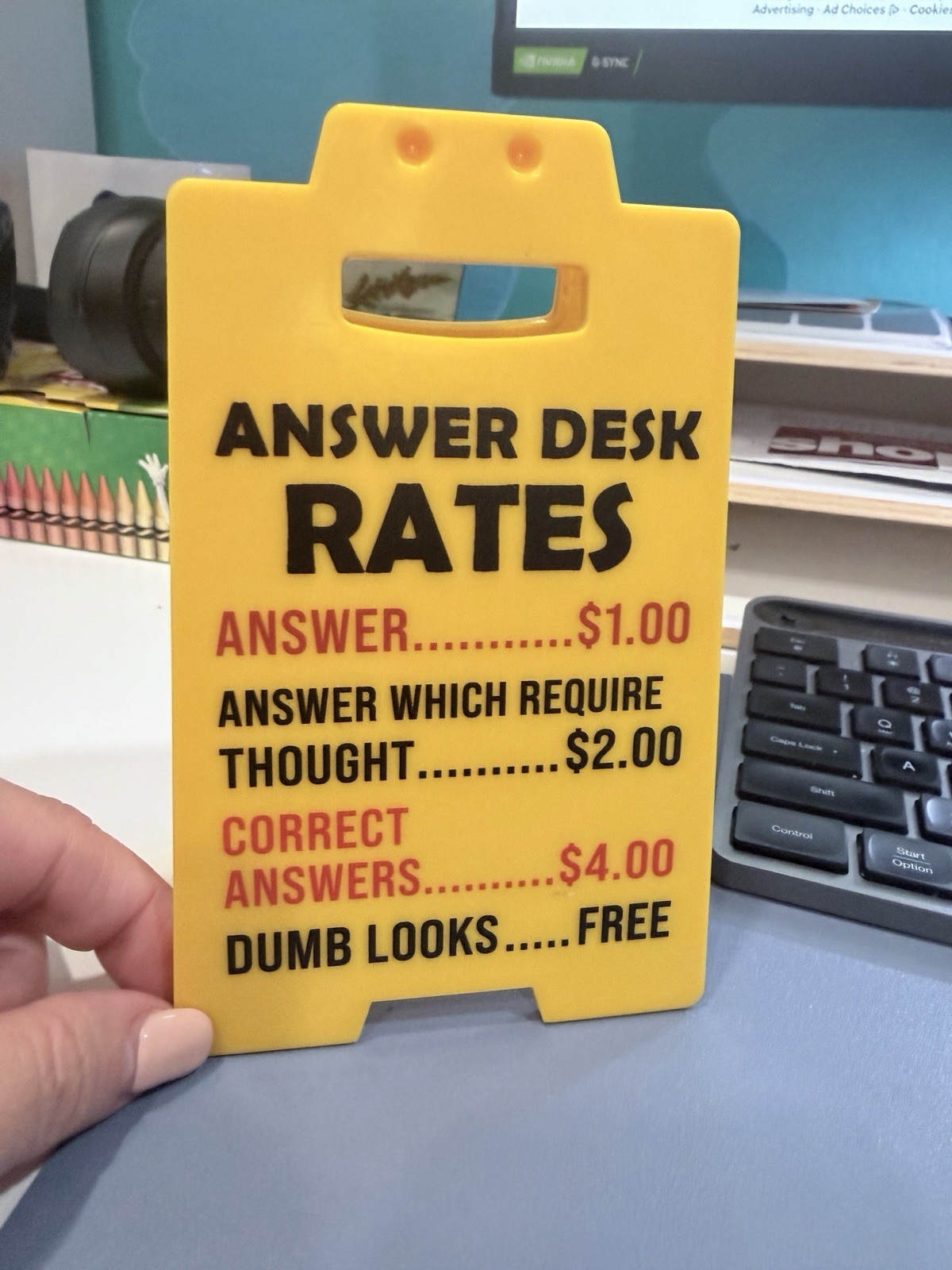 Office Desk Accessories Sign: Funny Gag Gifts Mini ANSWER DESK RATES Sign for Co