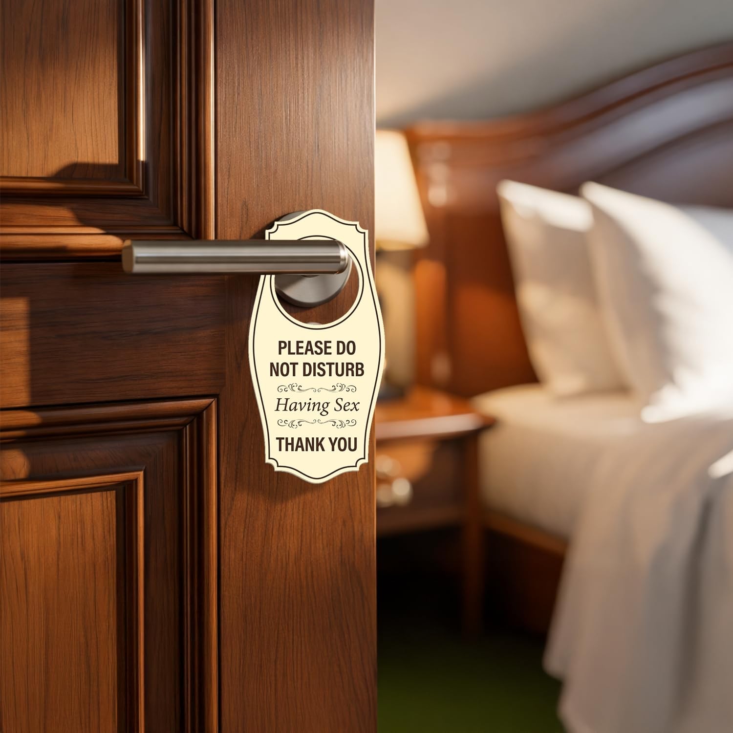 Please Do Not Disturb Having Sex Thank You Door Hanger Black Gold 4×8 Inch