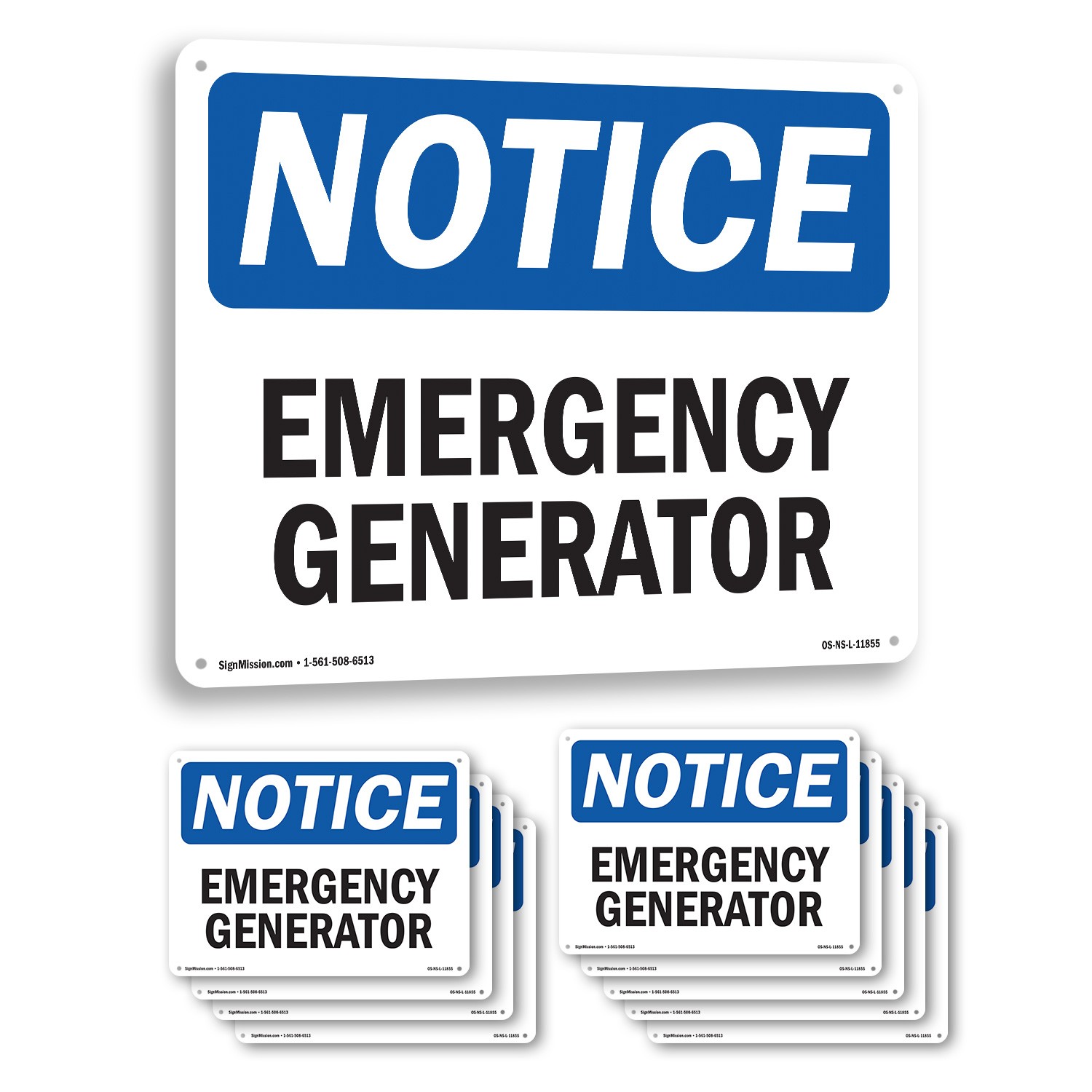 Emergency Generator OSHA Notice Sign Metal, Plastic, Or Decal – 5 or 10 Pack