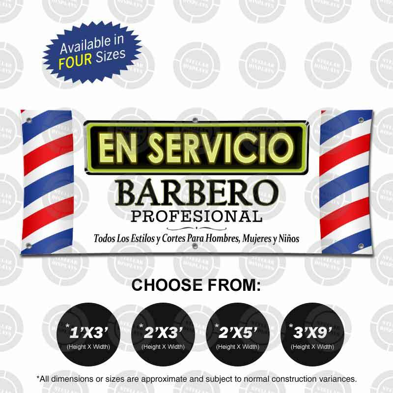 EN SERVICIO BARBERO Banner Now Open Lounge Barber Shop Spanish Stylist Español