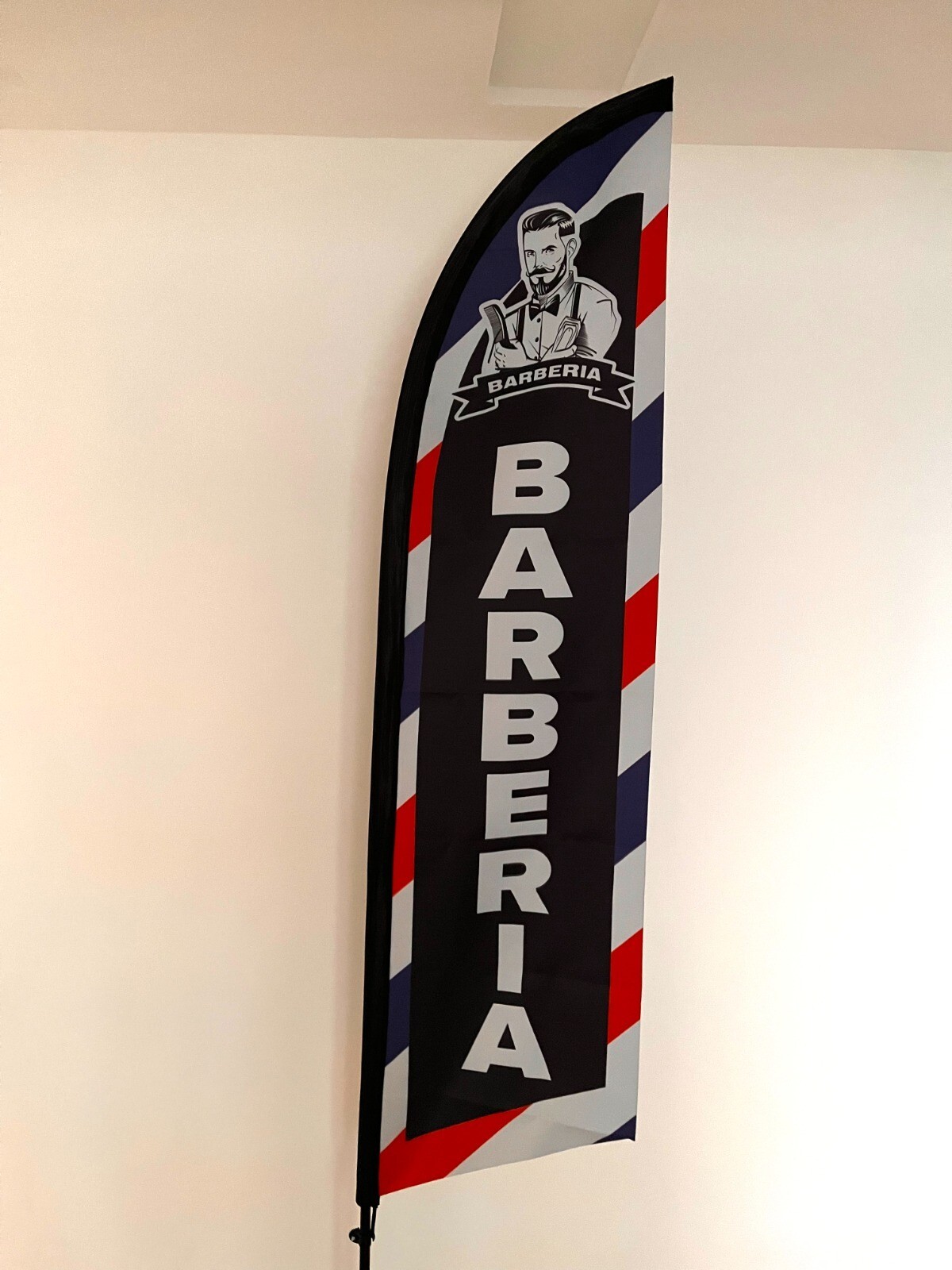 Barberia Barber Shop Swooper Flag 60 x 250cm(2x8ft) Feather Super Bow Banner