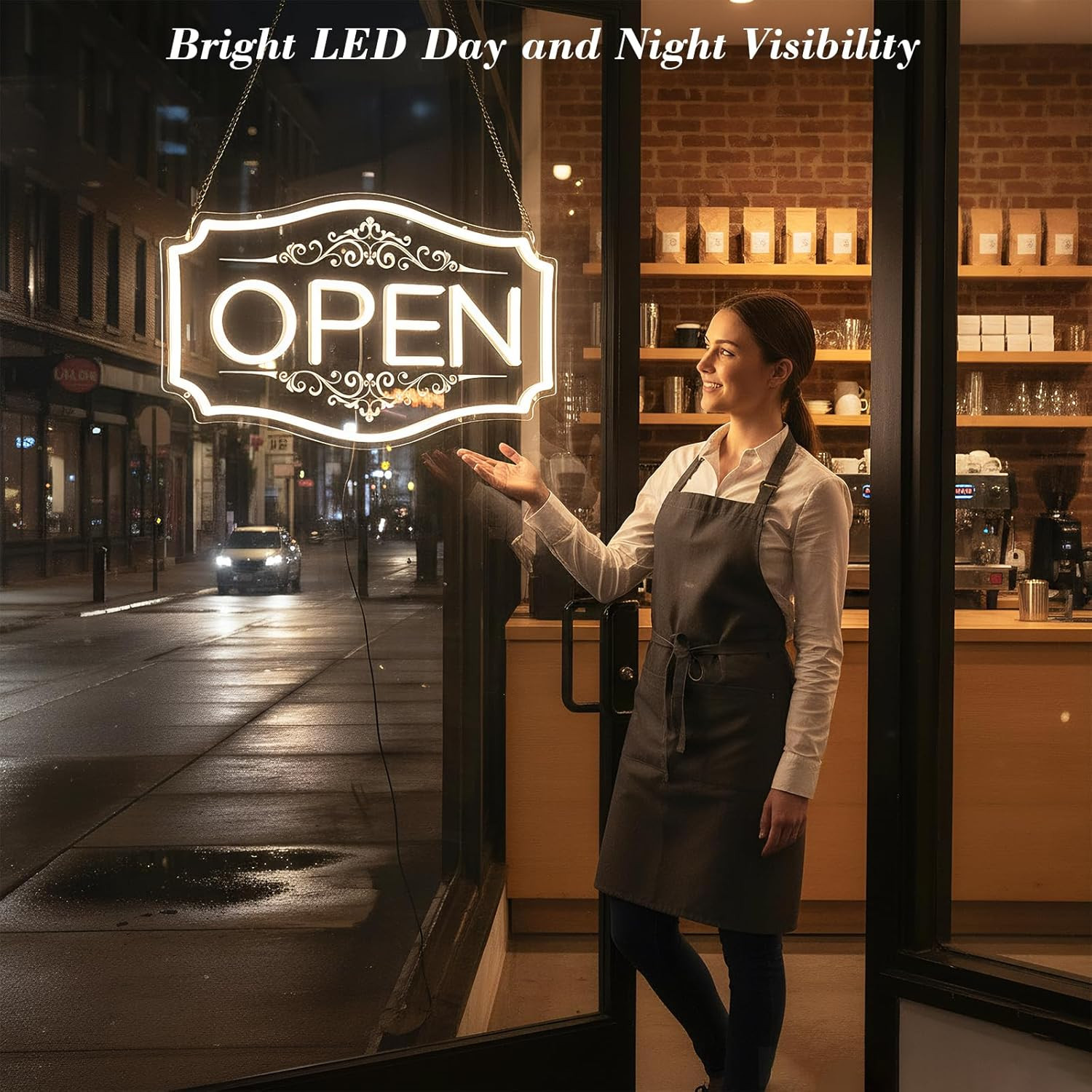 Dimmable 22&Prime; LED Neon Open Sign – Warm White for Storefronts & Windows