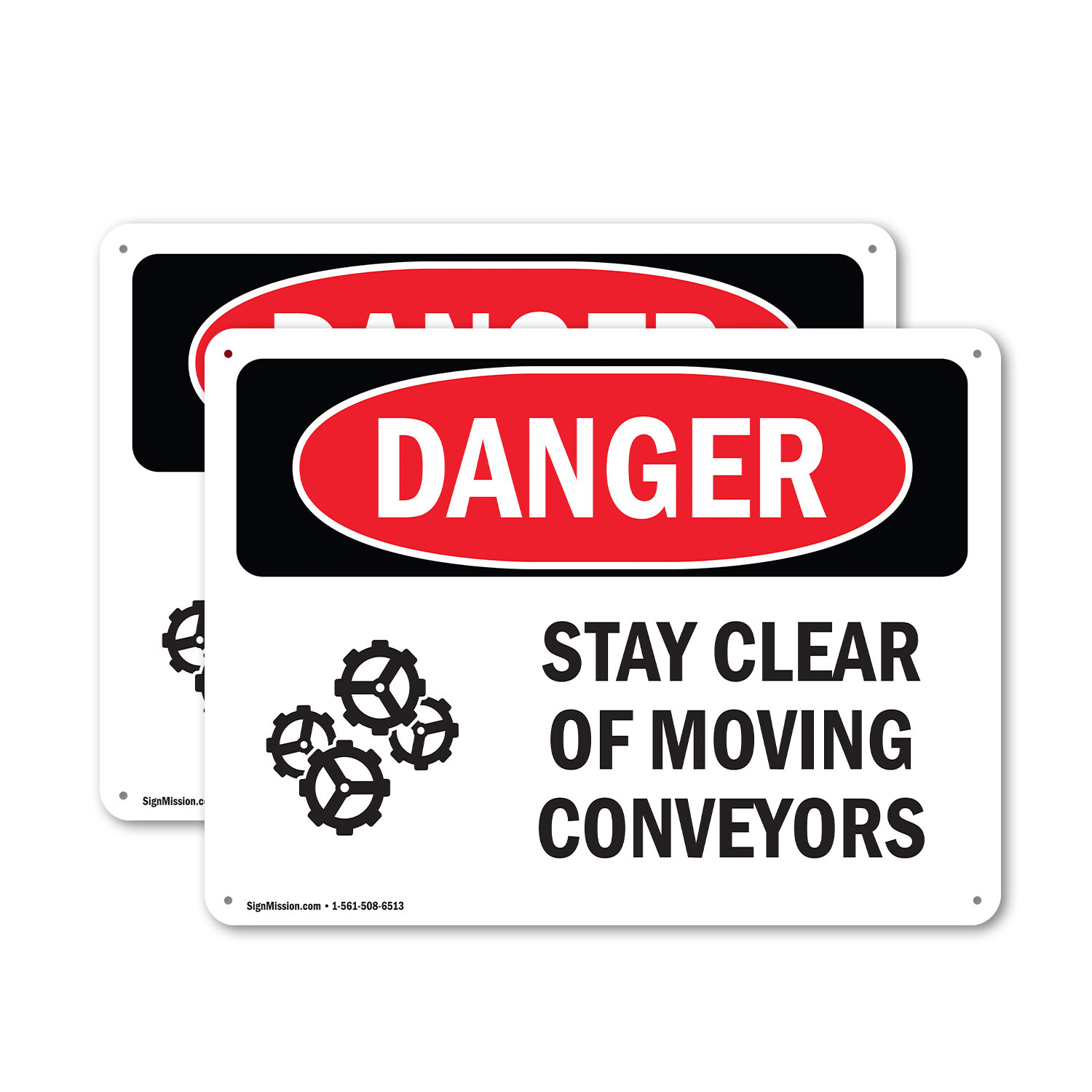 (2 Pack) Stay Clear Of Moving Conveyors OSHA Danger Sign Decal Metal Plastic
