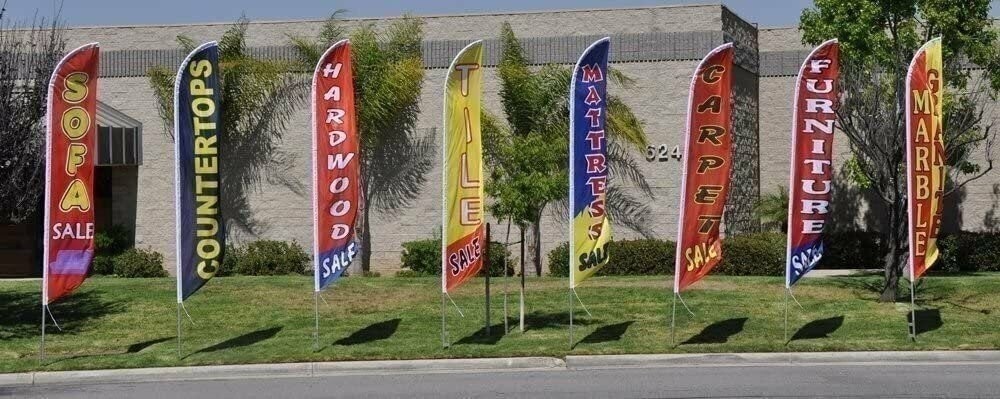 FFN Welcome Feather Flag Kit with Ground Stake 15 foot Blue Welcome Sign Set…