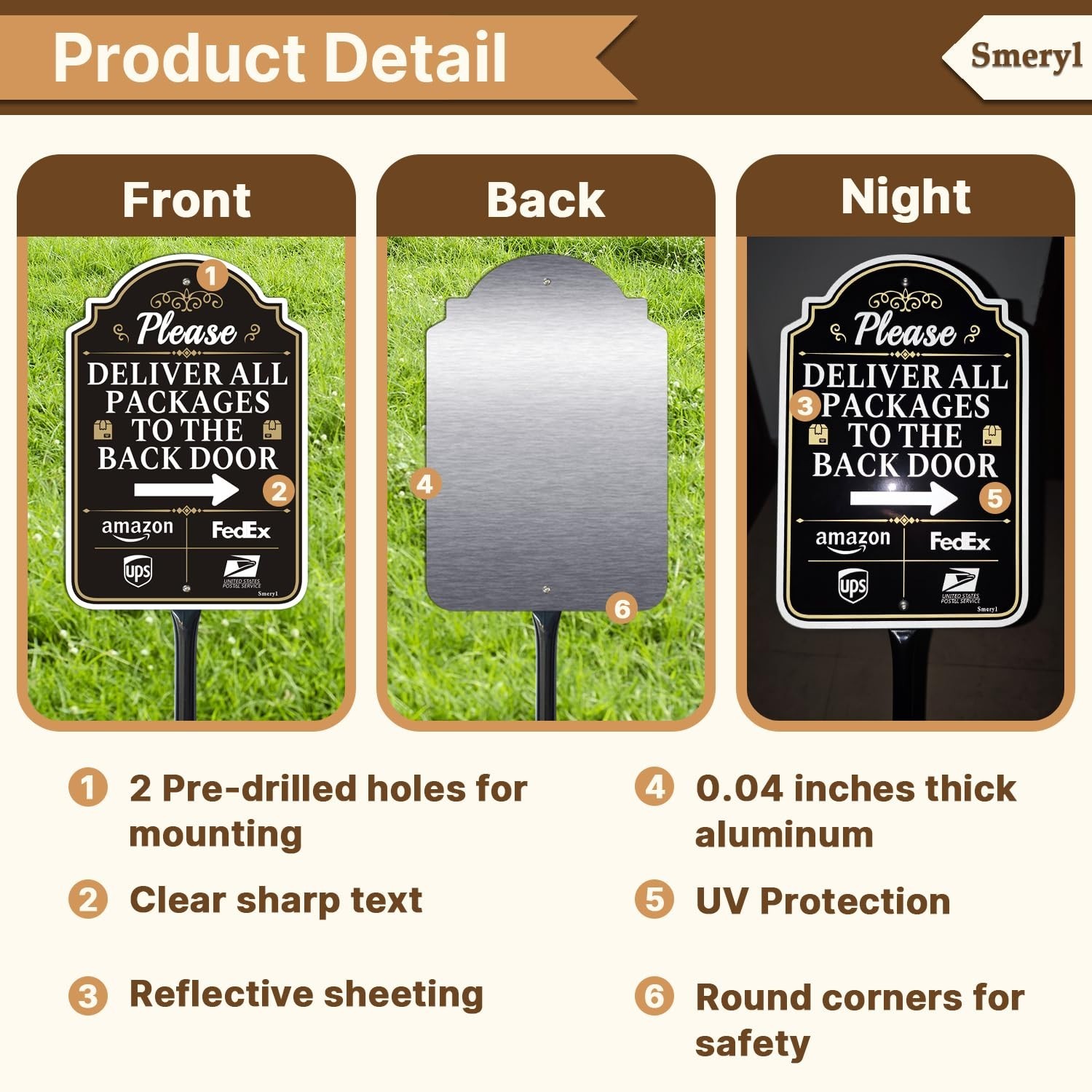Back Door Package Delivery Sign with Arrow, 12&Prime;x8&Prime;, Rust-Free Aluminum, Weatherp