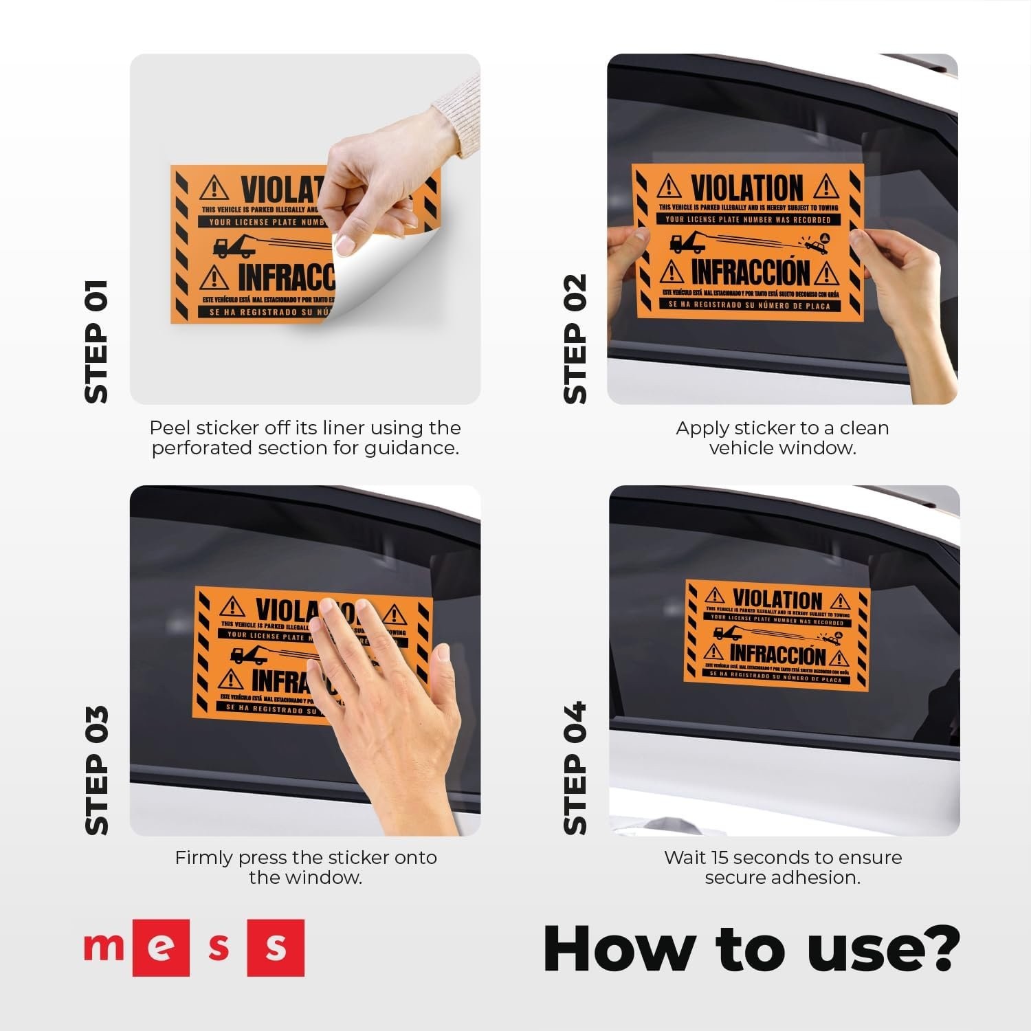 MESS Parking Violation Stickers for Vehicles – 100/Pack – Orange – 8×5 in