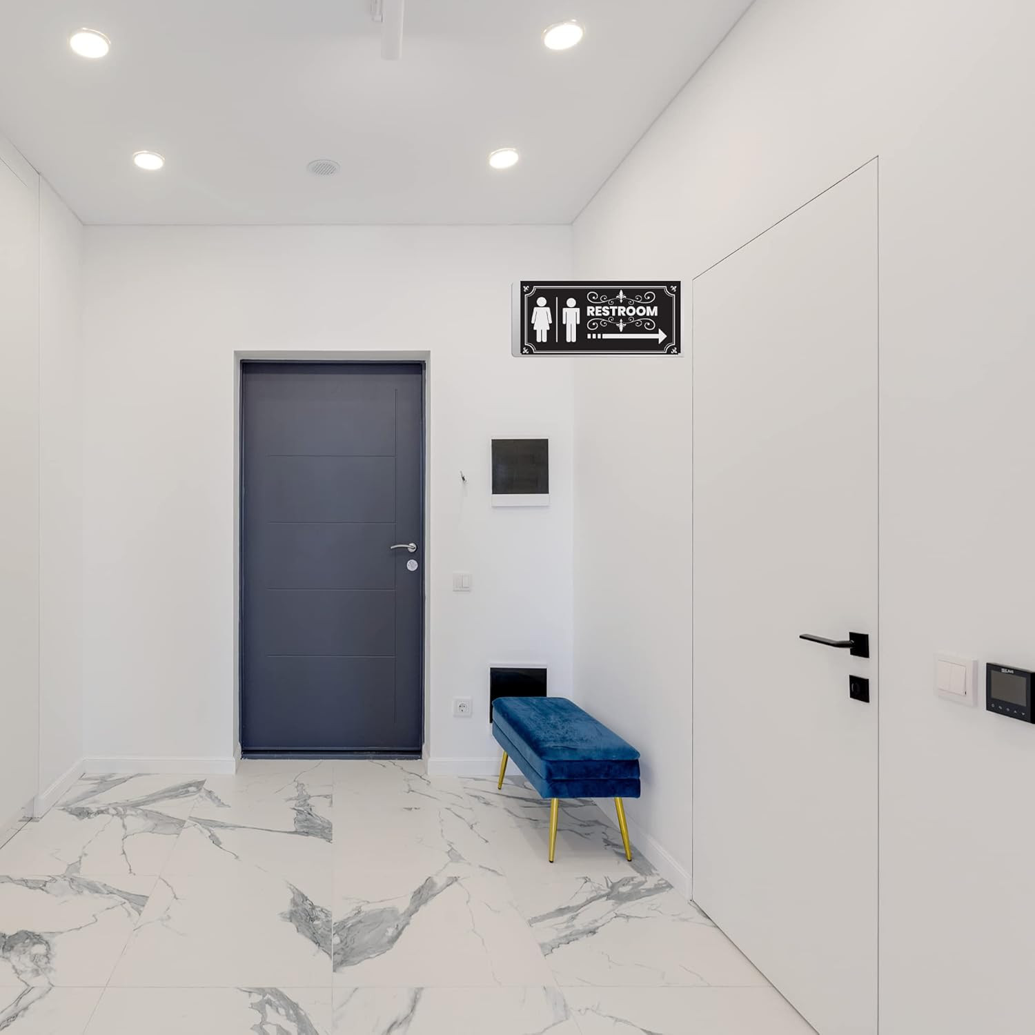DOUBLE SIDED ALUMINUM RESTROOM SIGNS (2 PACK) METAL BATHROOM SIGNS for OFFICE or