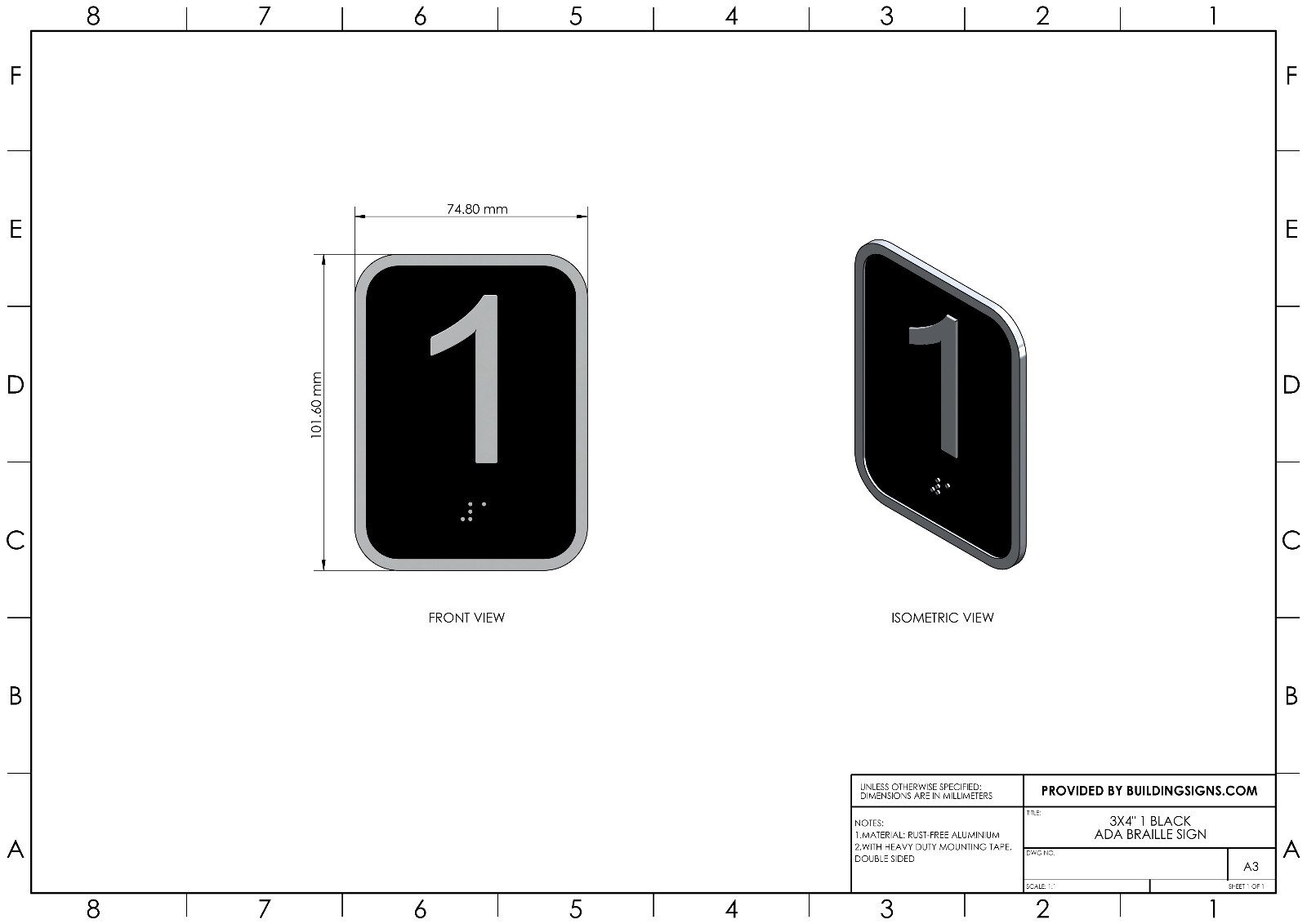 Elevator floor number 1 sign – Elevator Jamb Plate 1 ( 3×4,cast IRON)-REF24-1027