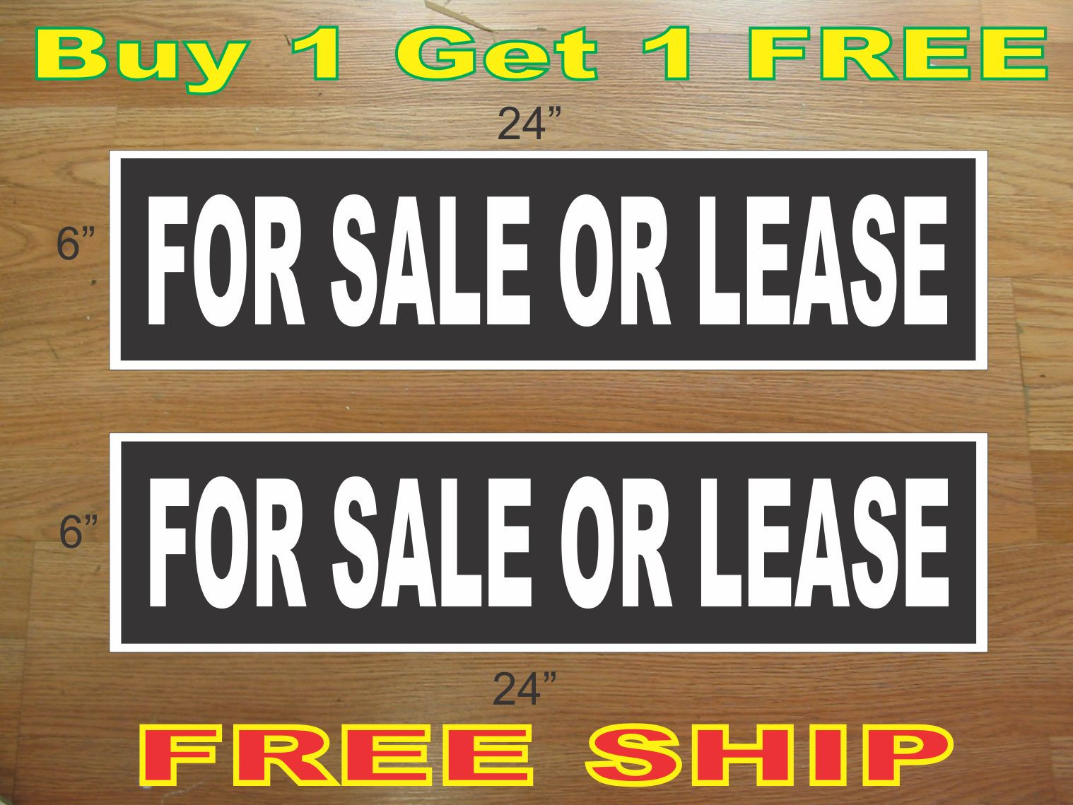 White on Black FOR SALE OR LEASE 6&Prime;x24&Prime; REAL ESTATE RIDER SIGNS Buy 1 Get 1 FREE