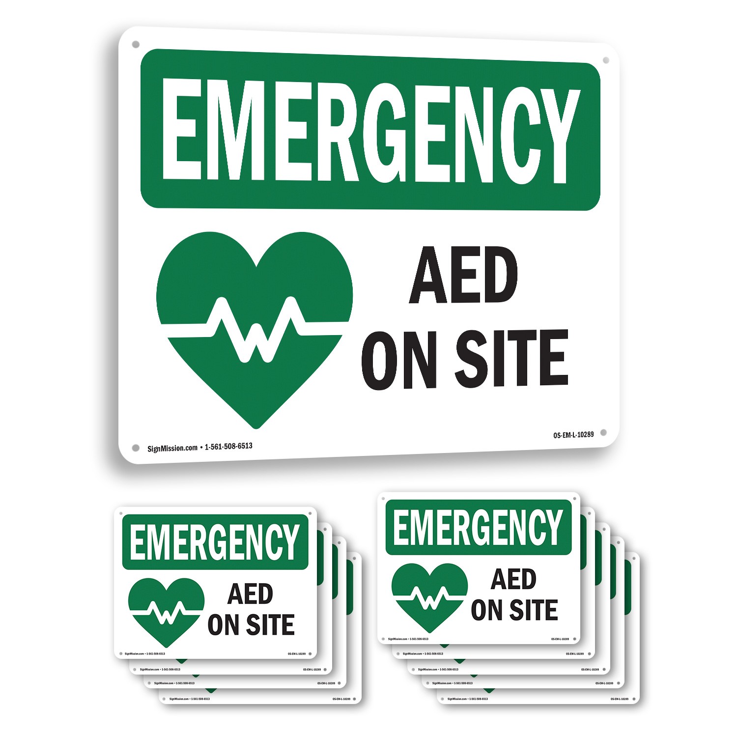 AED On Site With Symbol OSHA Emergency Sign Metal, Plastic, Decal 5 or 10 Pack