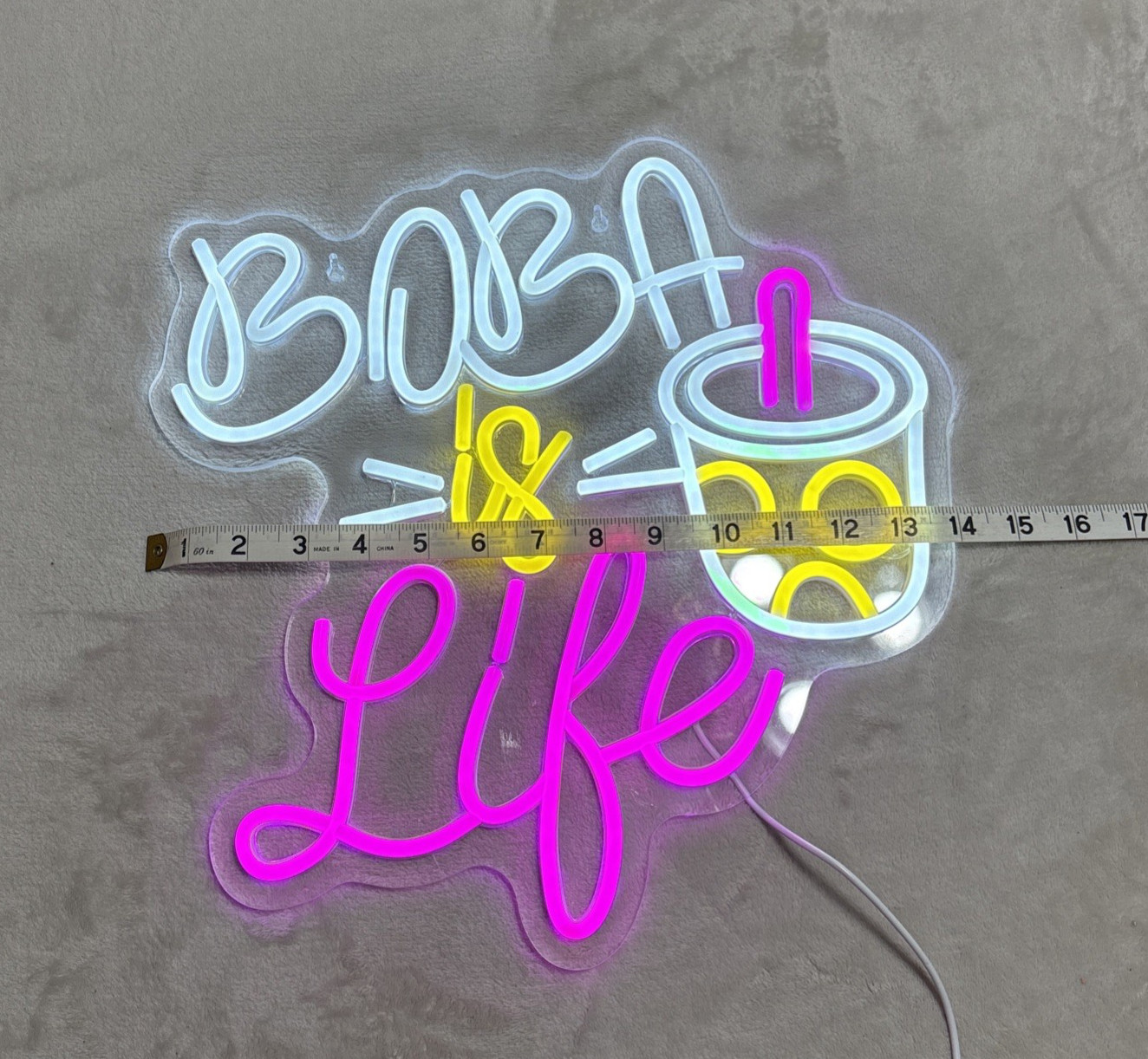 Neon Boba Sign Multicolor Boba Is Life 14&Prime; x 14&Prime; 5 Level Brightness Control