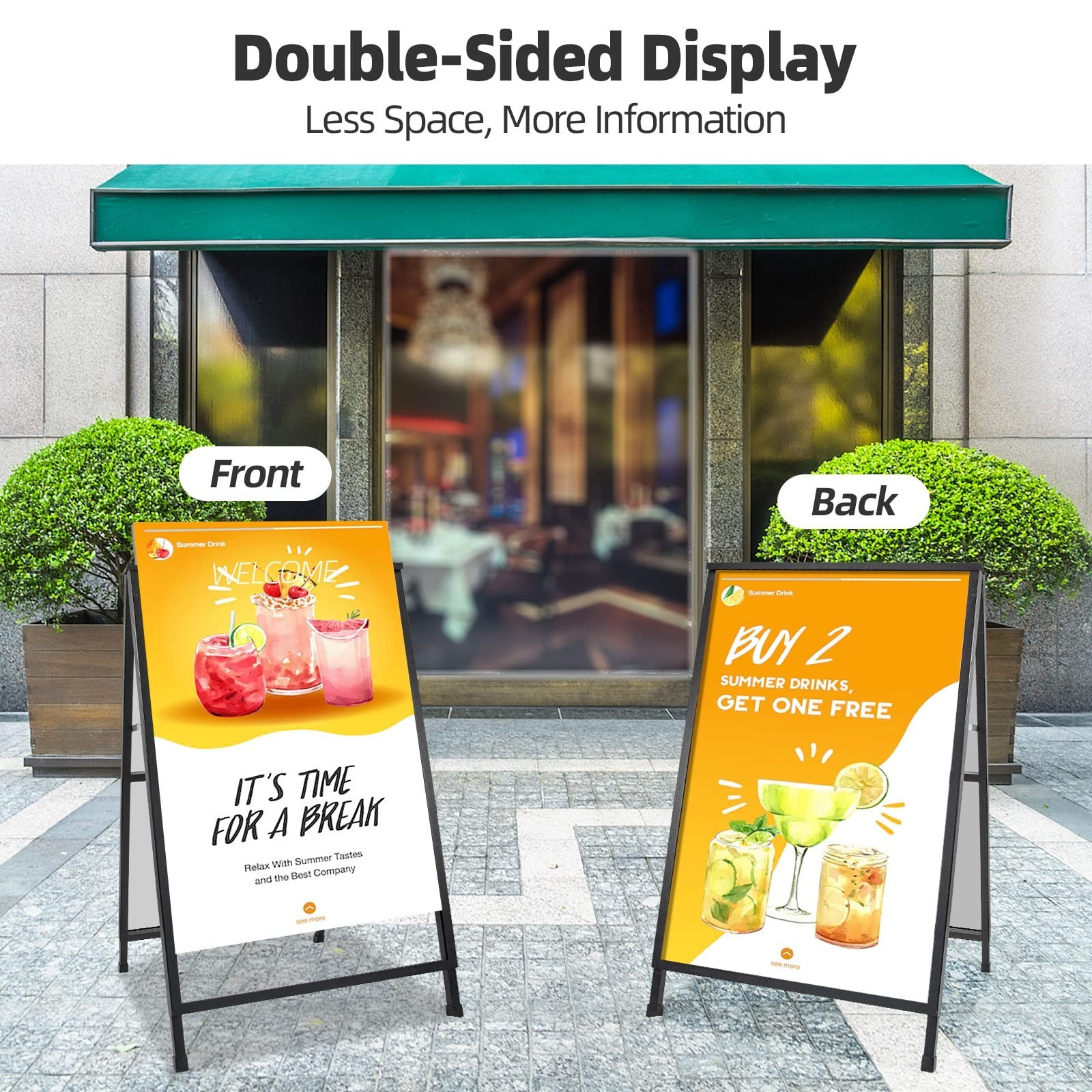 2 Pack Heavy Duty A-Frame Sidewalk Sign 24 x 36 Inch, Portable Double-Sided S…