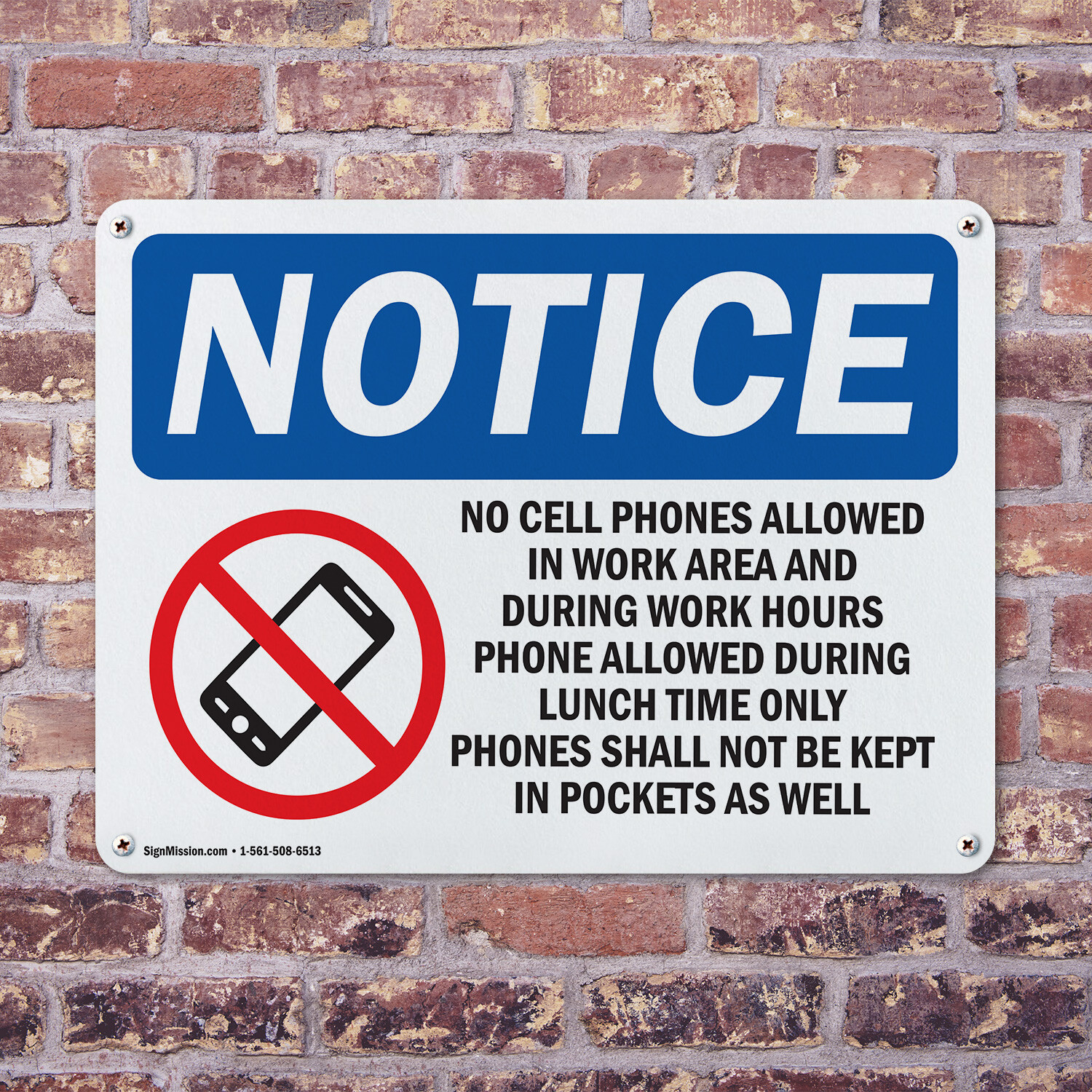 (2 Pack) No Cell Phones Allowed In Work OSHA Notice Sign Decal Metal Plastic