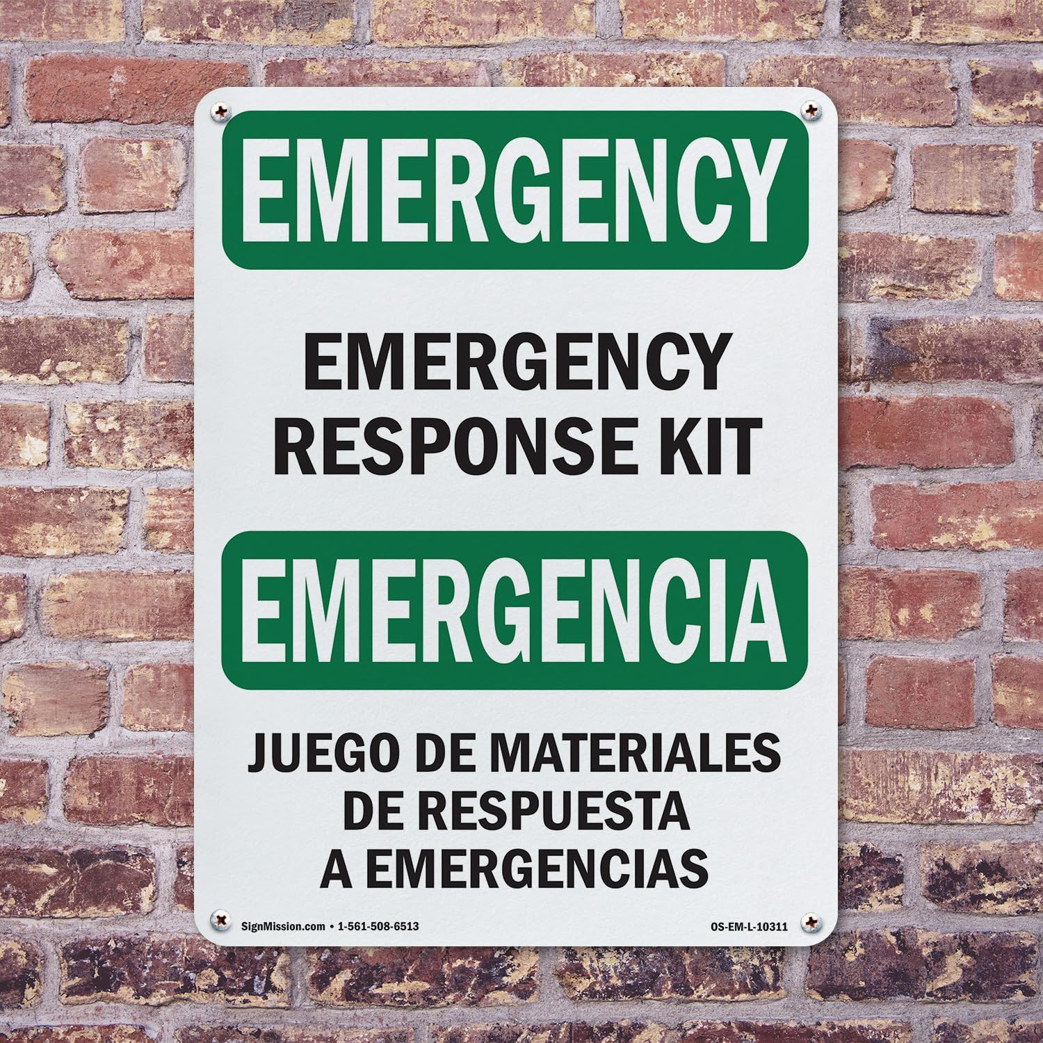 Response Kit Bilingual OSHA Emergency Rigid Plastic Sign 18 Inch X 12 Inch – 10