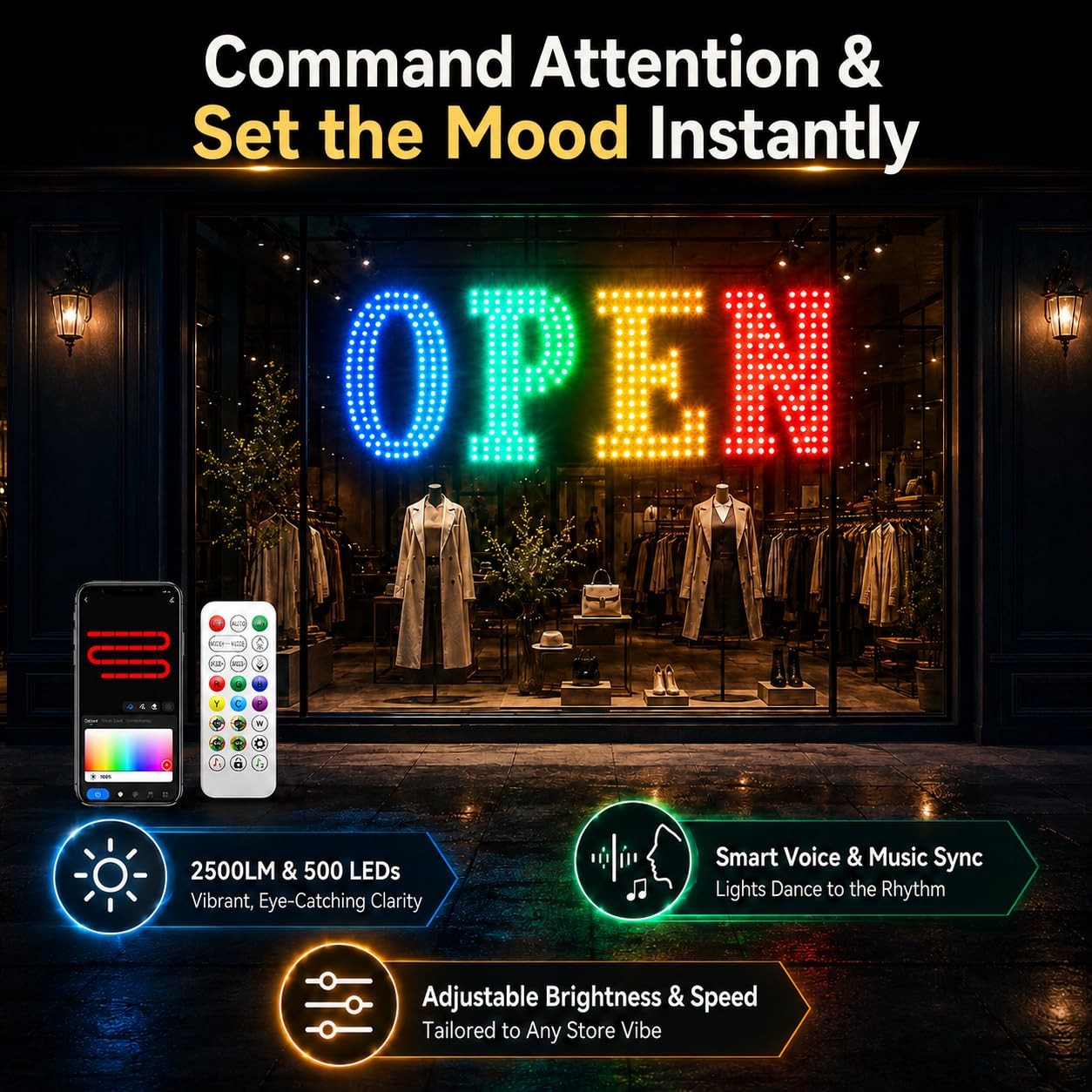 Lemonrole 36X12 Led Open Sign For App Control Timer Custom Visibility For