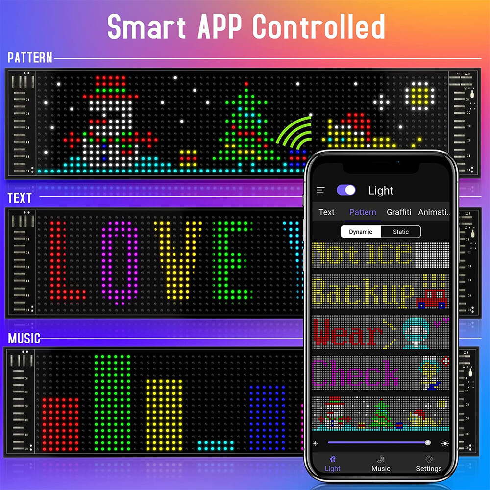 LED Sign USB Programmable Pixel Matrix Soft Message Screen App Control Car