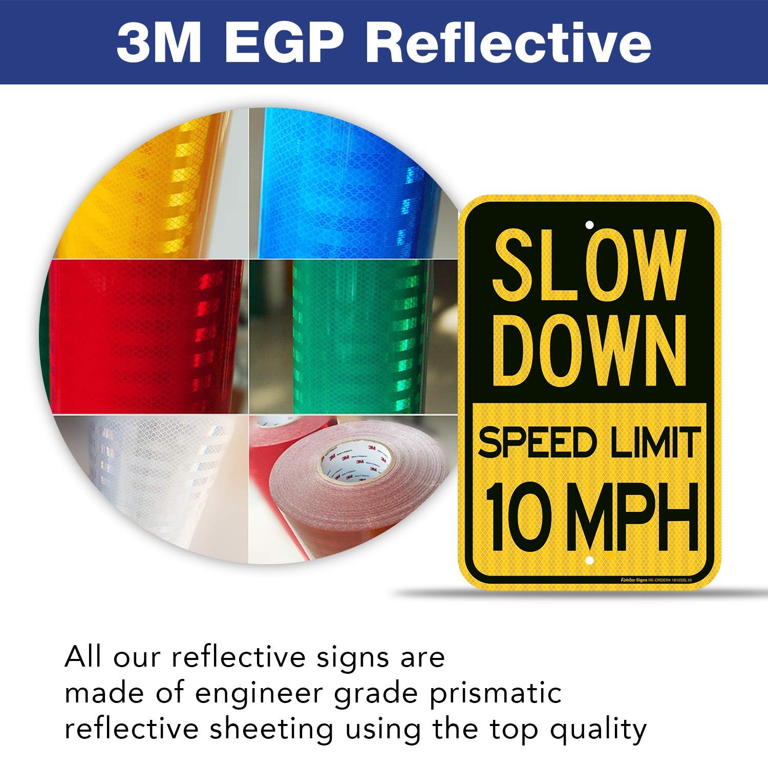 Slow Down Sign, Speed Limit 10 MPH Sign, (2 Pack)18 x 12 Inches Engineer Grade