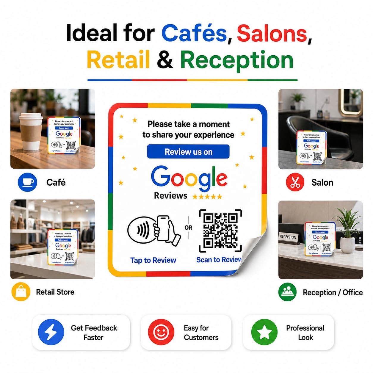 NFC Google Review Sticker – Boost Customer Feedback with Tap & Scan QR – No A…