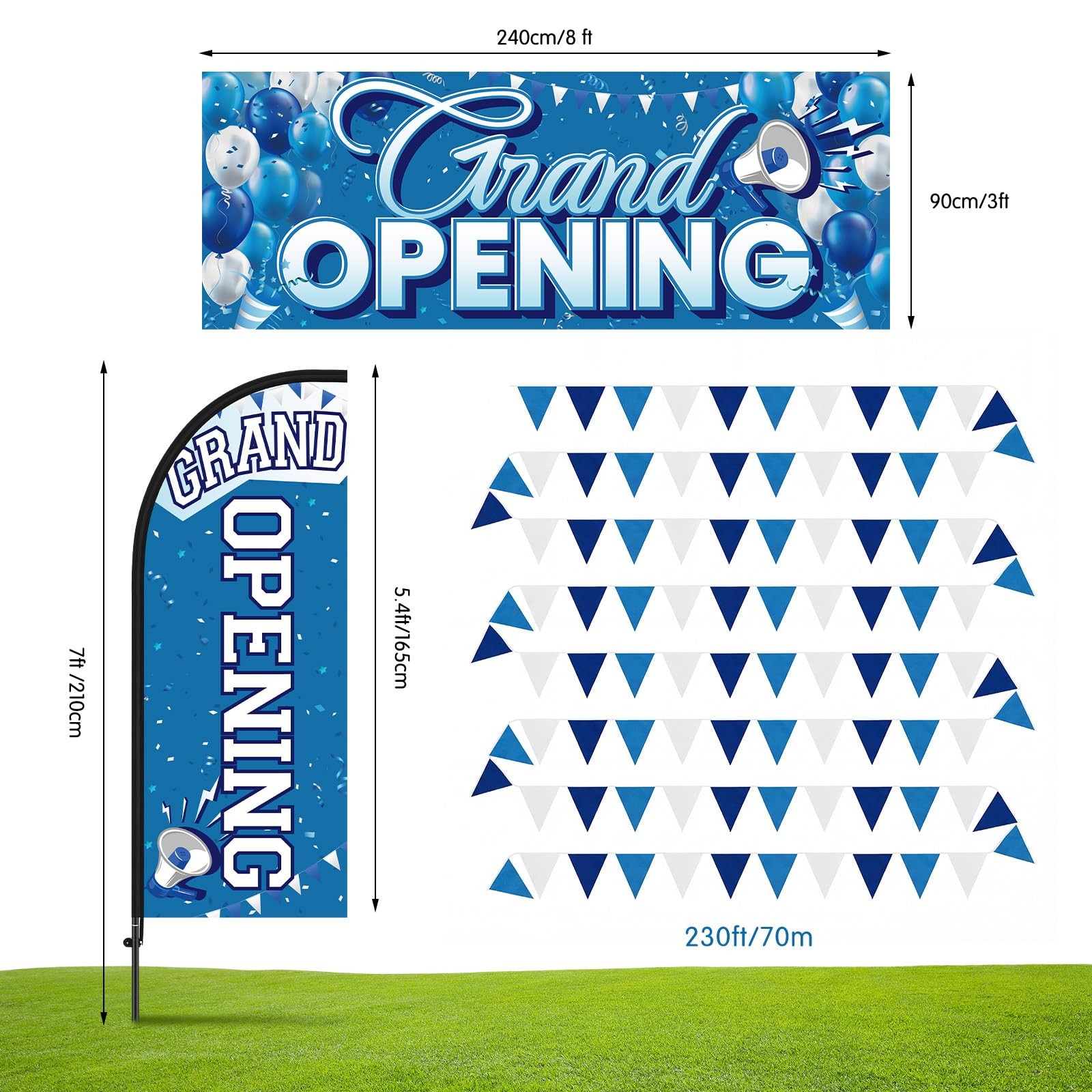 7 ft Blue-white Grand Opening Feather Flag for Business Grand Opening Banner …