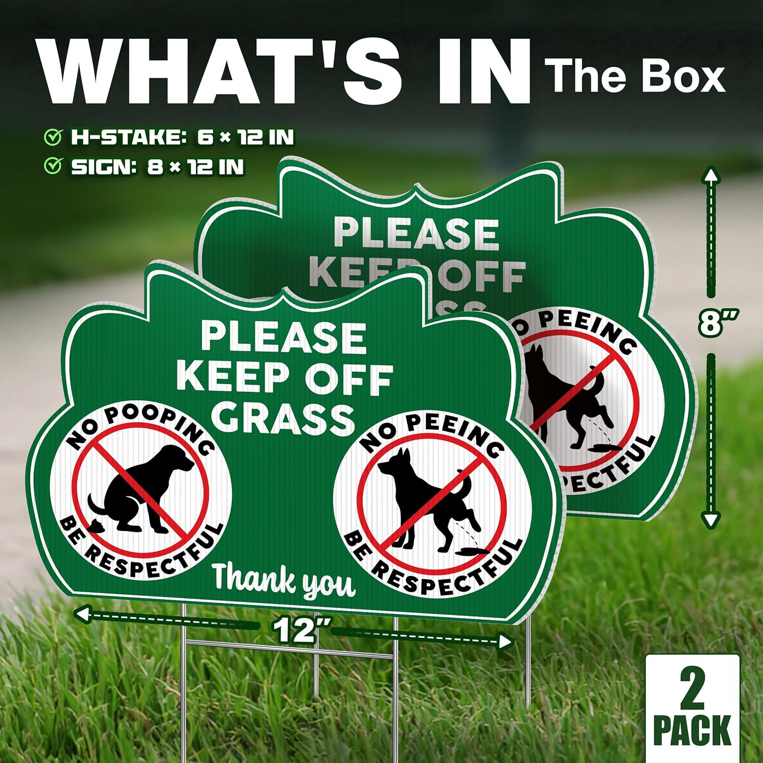 Keep off Grass Signs, 8 X 12 Inch Double Sided Corrugated Plastic, Stakes | No D