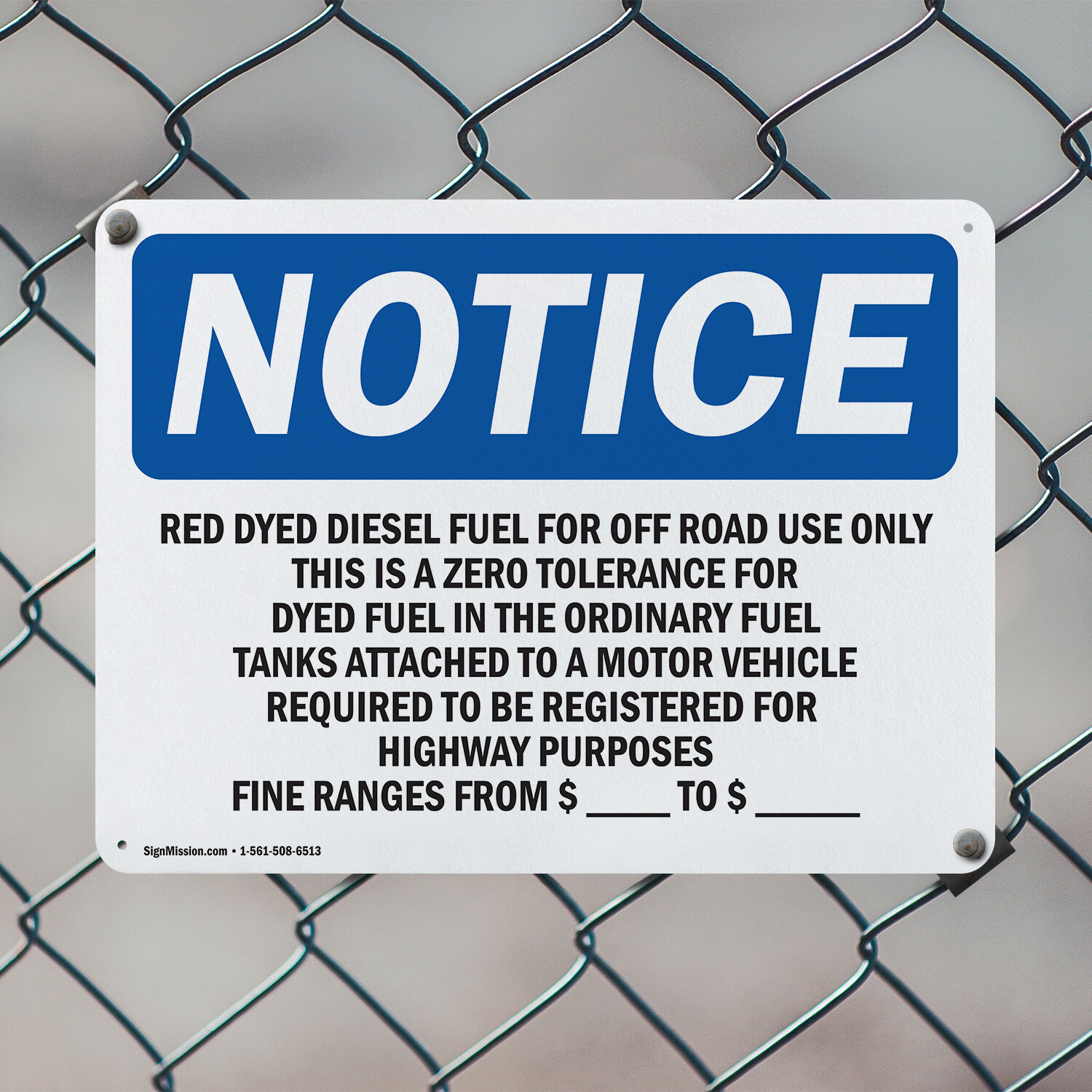 (2 Pack) Red Dyed Diesel Fuel For Off Road Use Only OSHA Notice Sign Decal Metal
