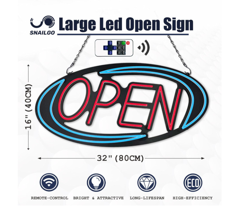 32×16 LED Open Sign Bright Neon Light Remote Flash Bar Shop Window Blue Red