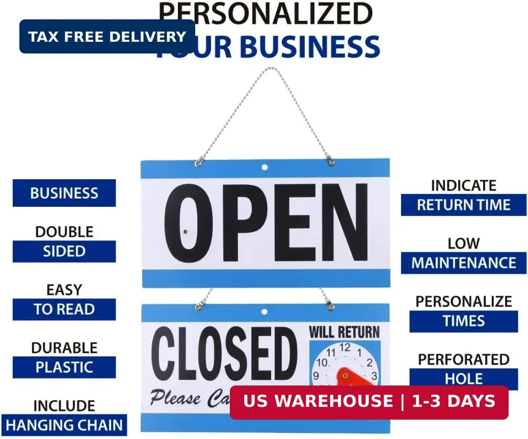 Open Signs for Business, Bundle of Office Hours Sign Will Return Clock with Suct