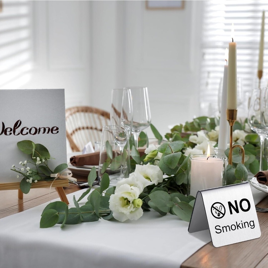12 Pcs Stainless Steel No Smoking Table Sign Double Side No Smoking Sign Card