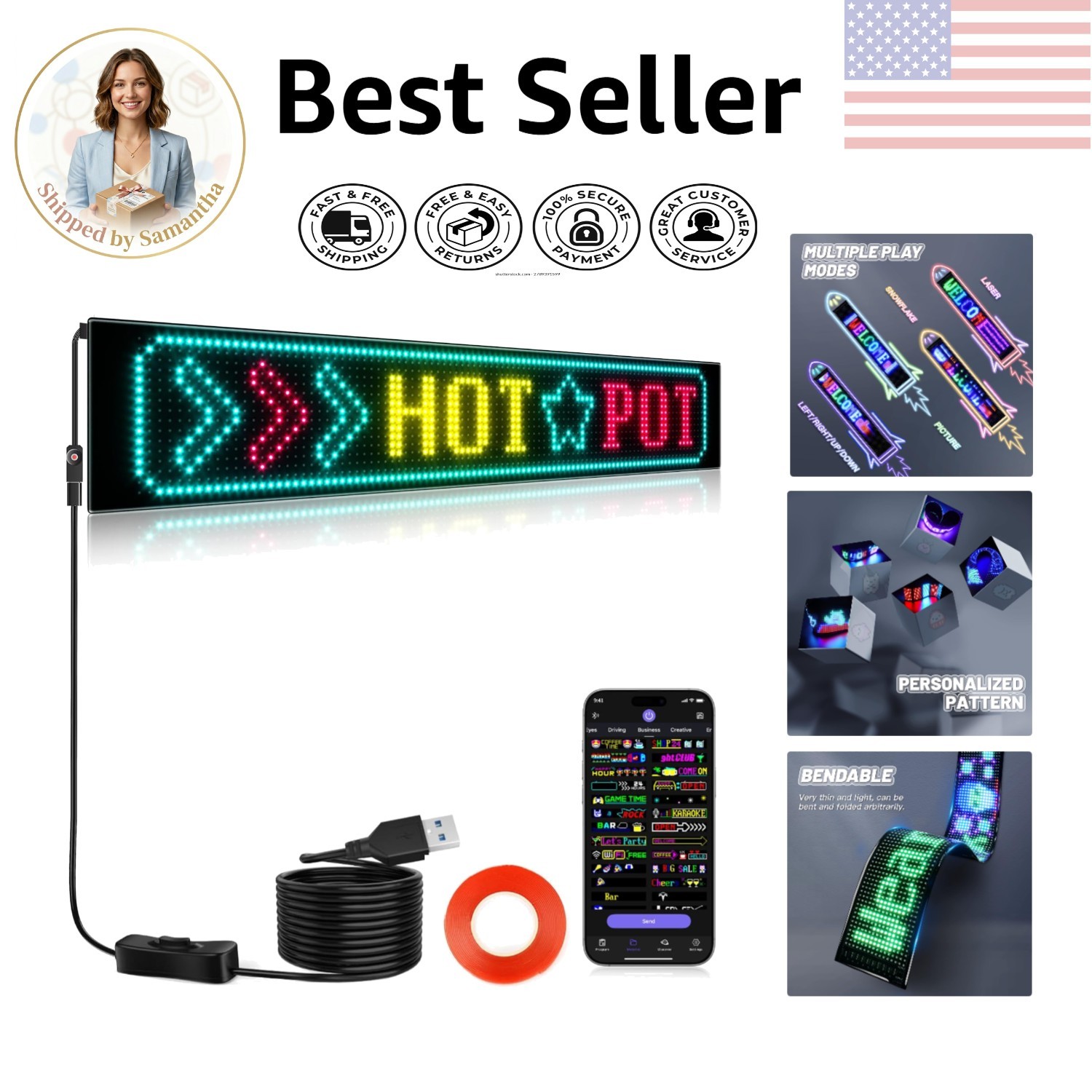 27 »x5 » Flexible LED Display with USB Power – Bluetooth Control for Businesses