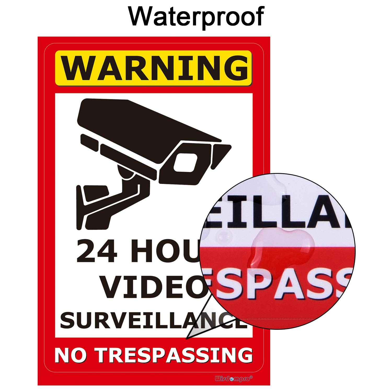 10 Pack 24 Hour Video Surveillance Sign CCTV Security Camera Sign, 4 X 6 Inch N
