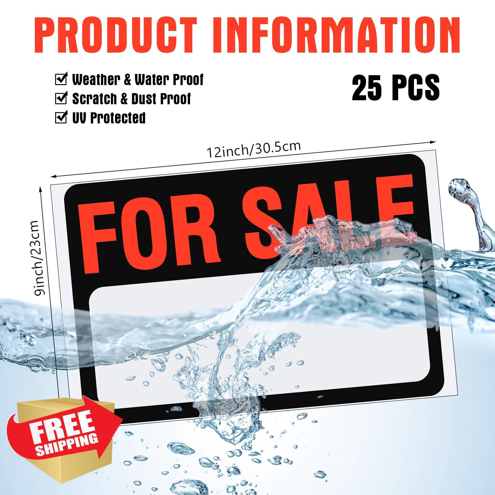 Seajan Car Sale Signs Classic Black 9×12 White Red Waterproof