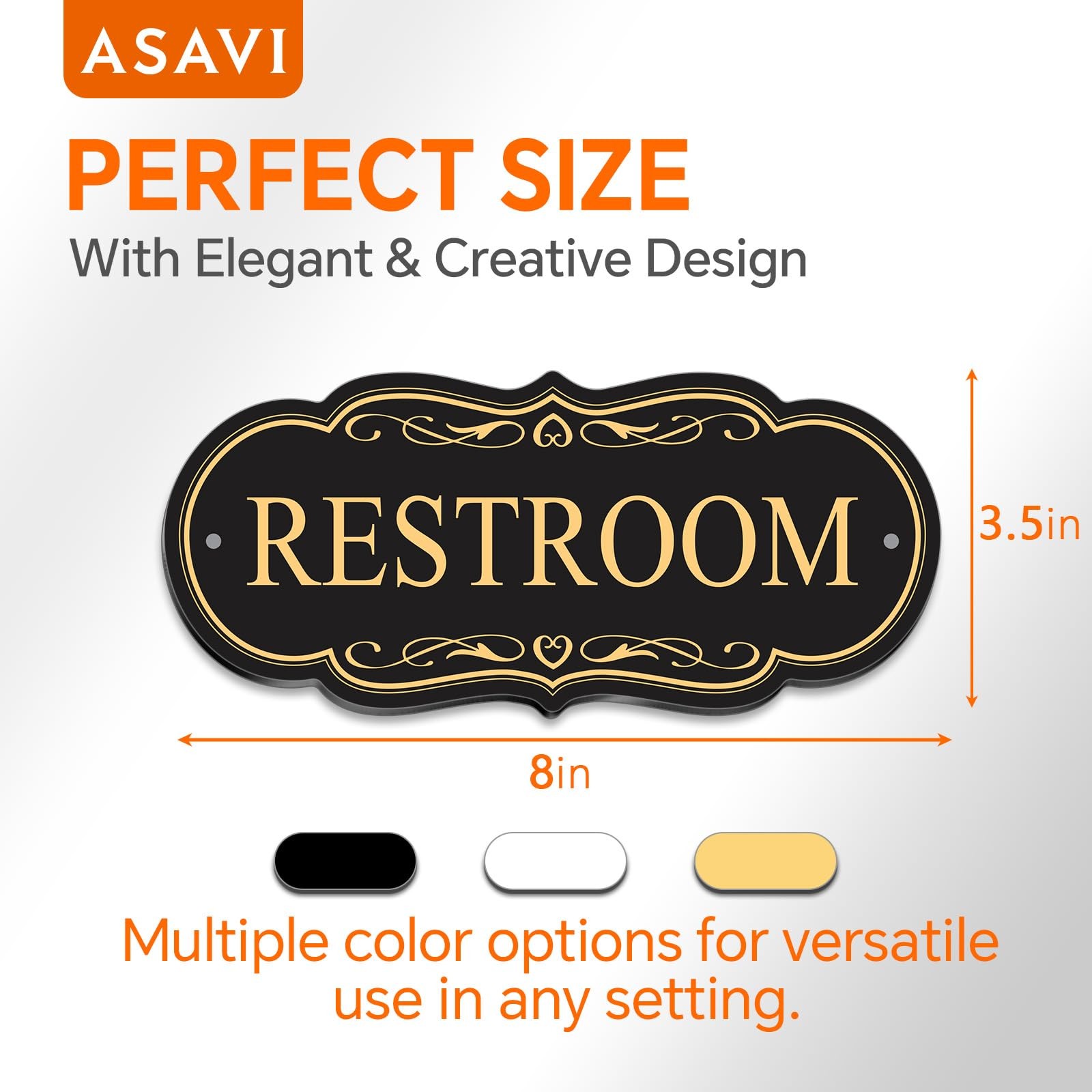 Restroom Sign 8×3.5 Inch Waterproof Acrylic Adhesive Black Gold