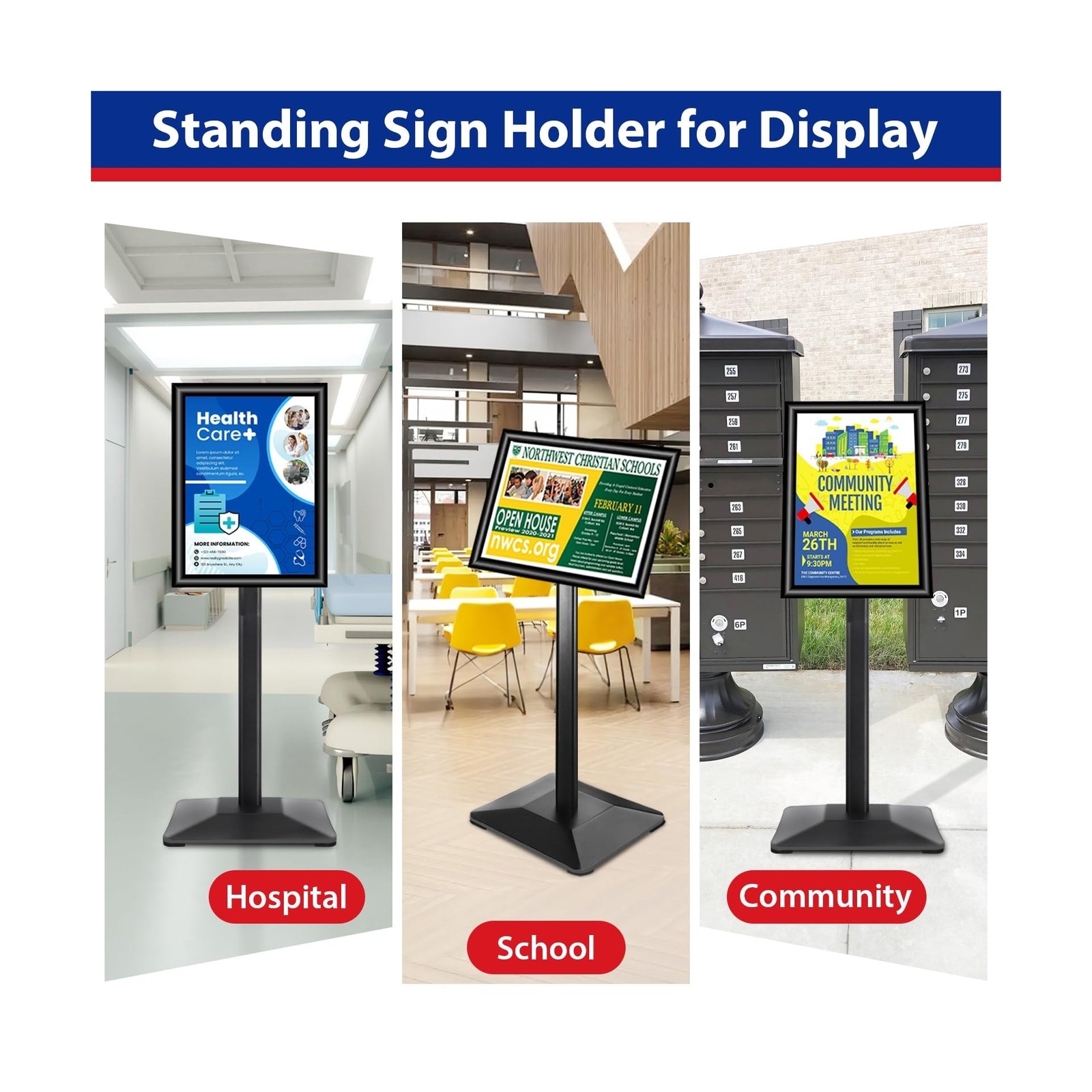 Sign Stand 11x17inch Pedestal Sign Holder Poster Stand 3Packs Adjustable Floo…