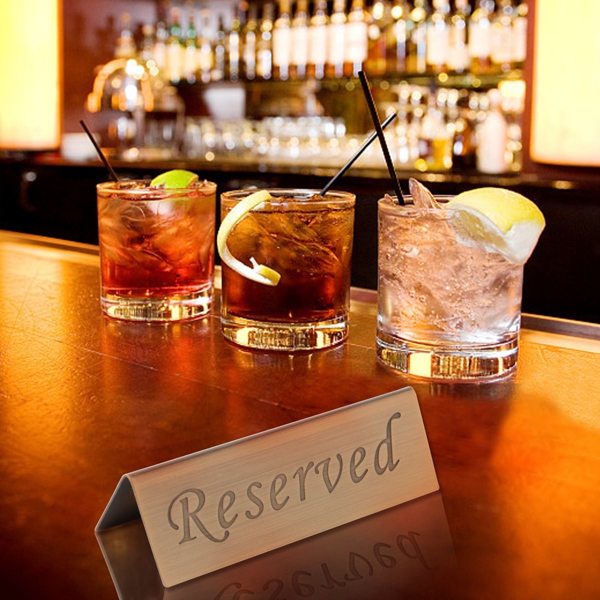 2 PCS 4.7×1.6 Inch Reserved Table Signs Brushed Stainless Steel Copper Double