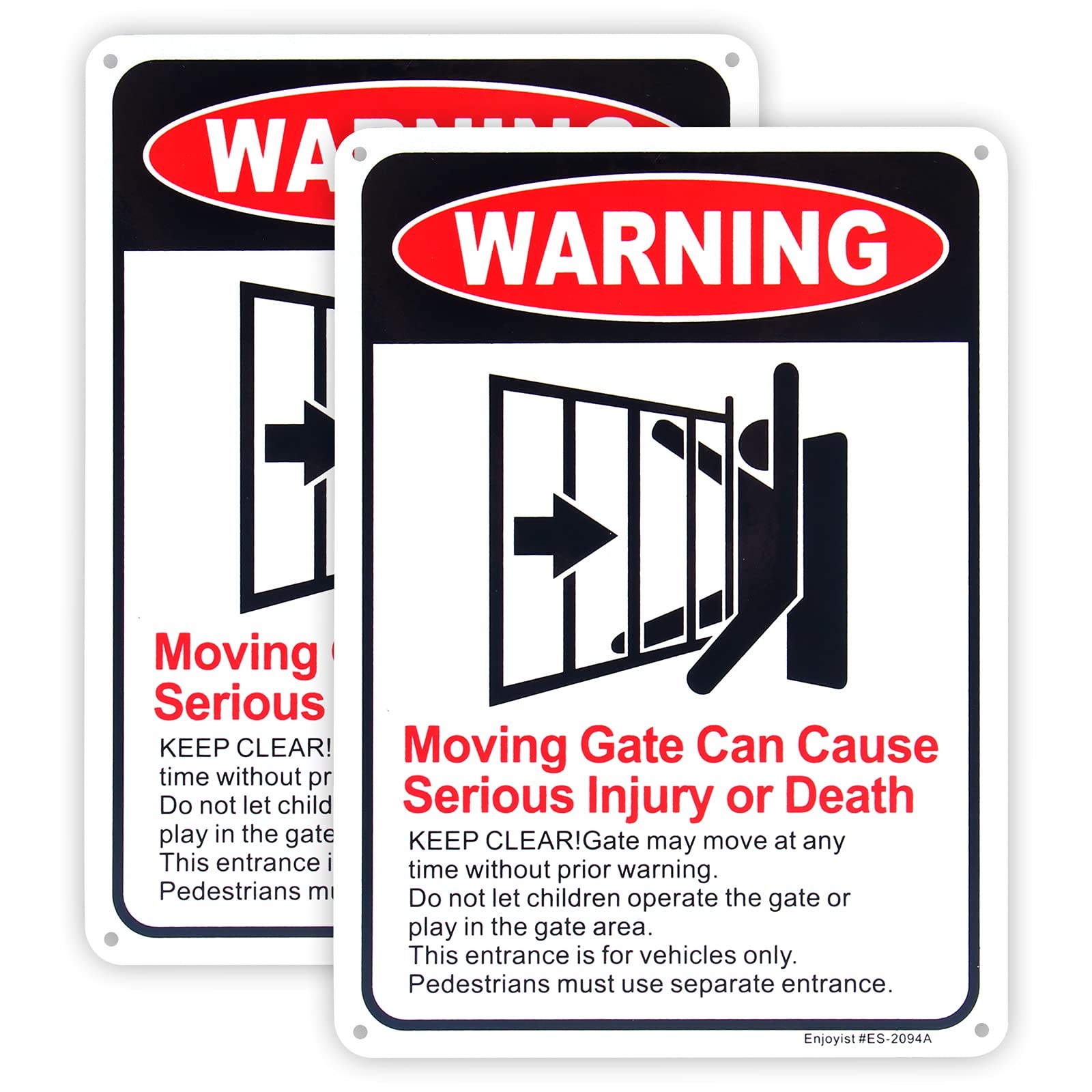 2-Pack Moving Gate Sign – Can Cause Serious Injury or Death, Aluminum Reflective