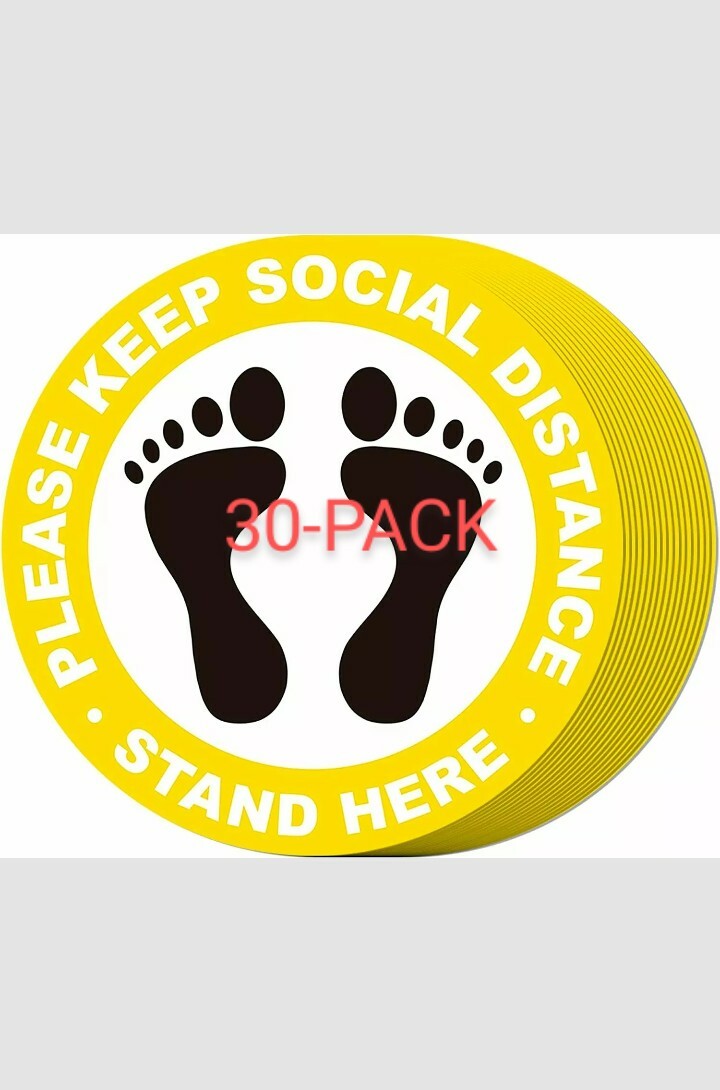 30 PACK Social Distancing Floor Decals Sticker PLEASE SOCIAL DISTANCE STAND HERE